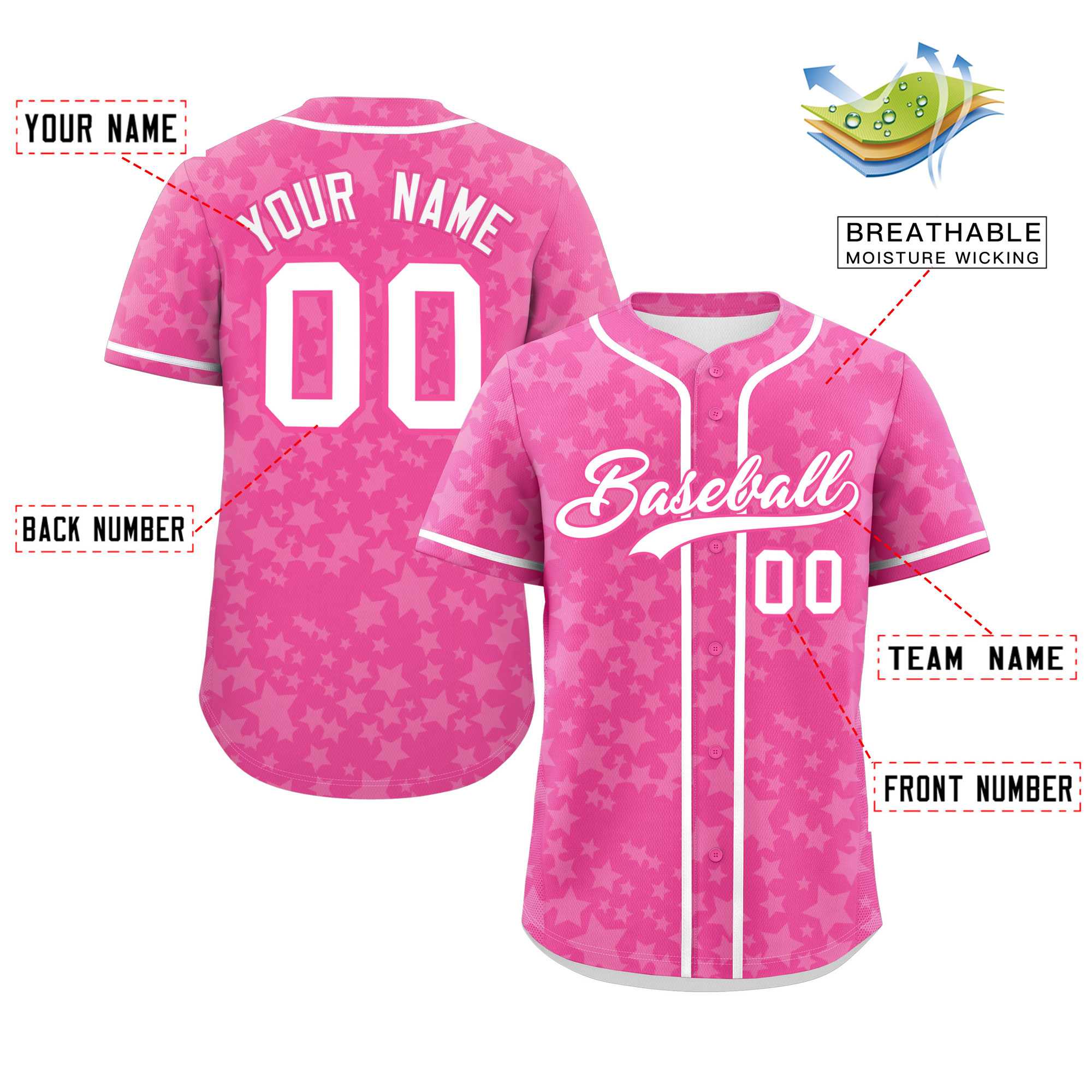 Custom Pink White Personalized Star Graffiti Pattern Authentic Baseball Jersey | KXKSHOP