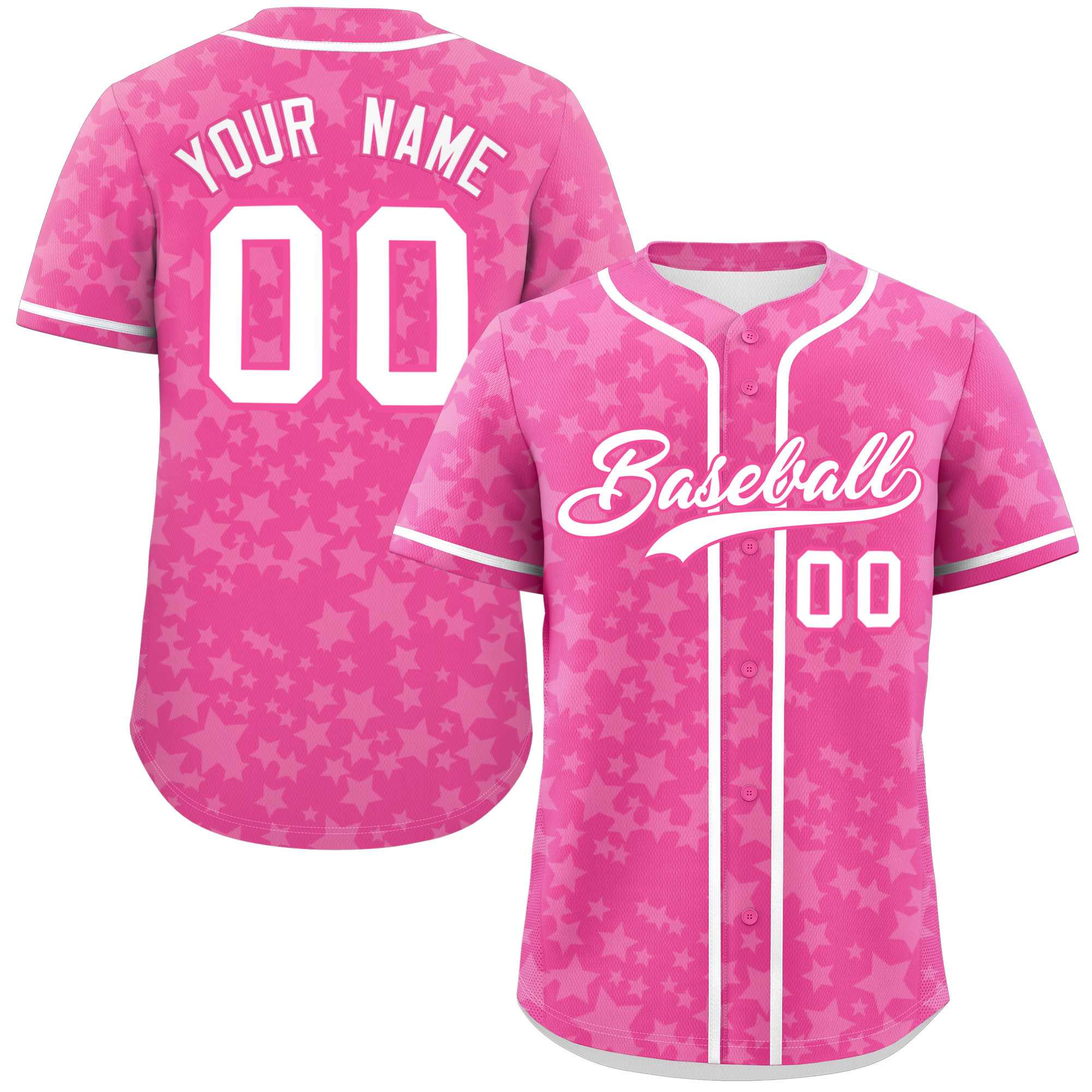 Custom Pink White Personalized Star Graffiti Pattern Authentic Baseball Jersey | KXKSHOP