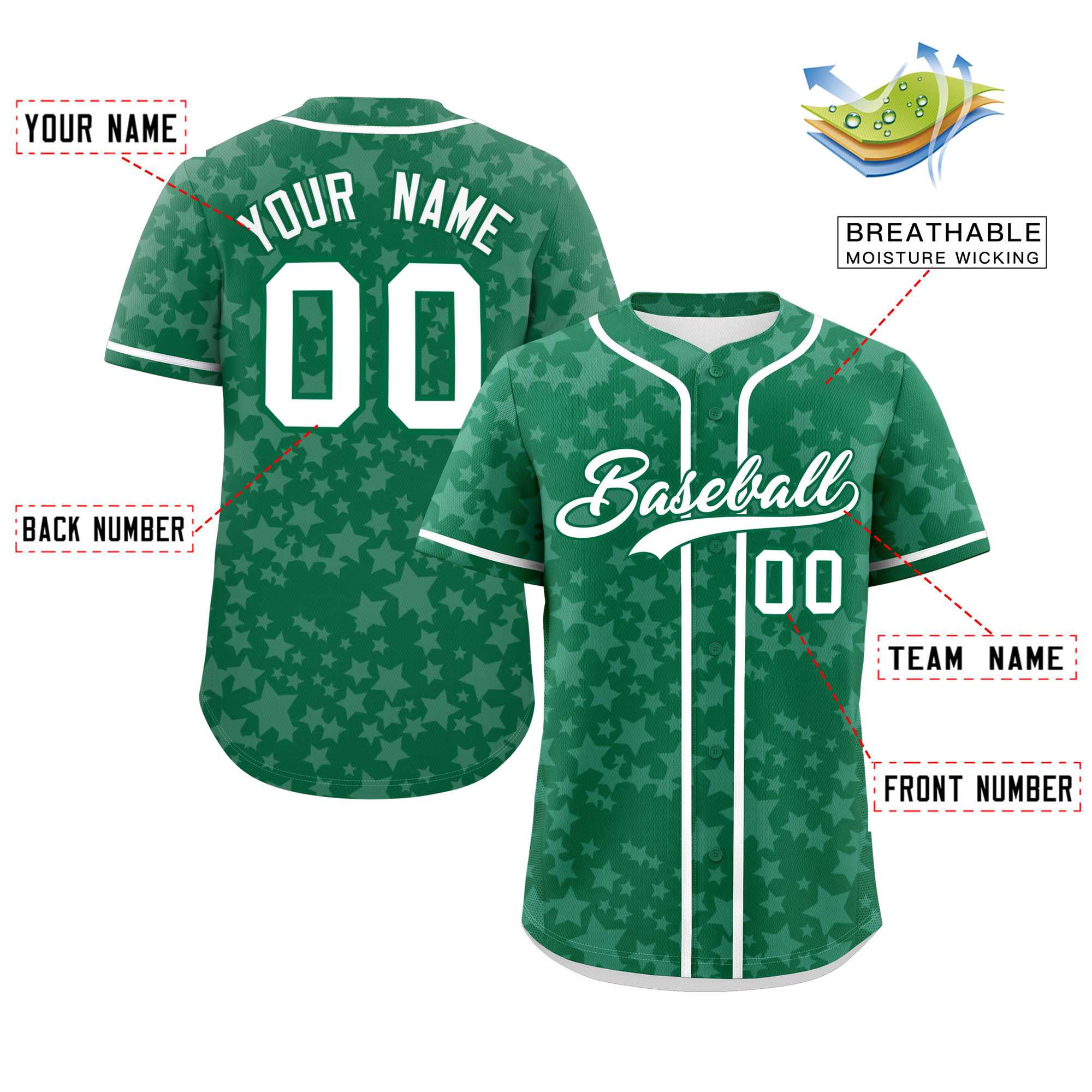 Custom Kelly Green White Personalized Star Graffiti Pattern Authentic Baseball Jersey | KXKSHOP