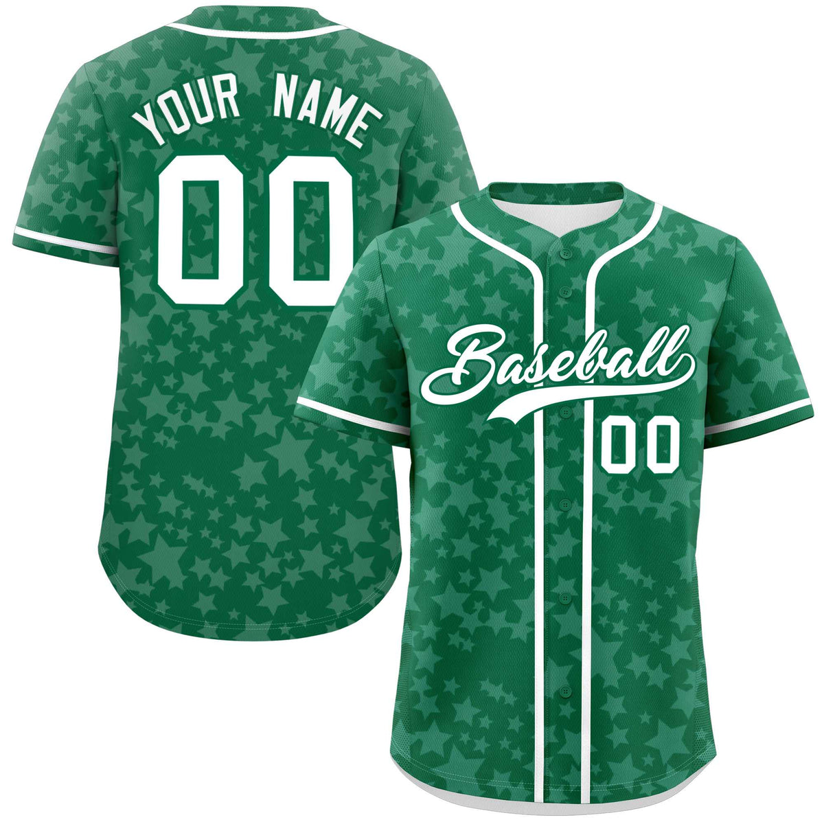 Custom Kelly Green White Personalized Star Graffiti Pattern Authentic Baseball Jersey | KXKSHOP