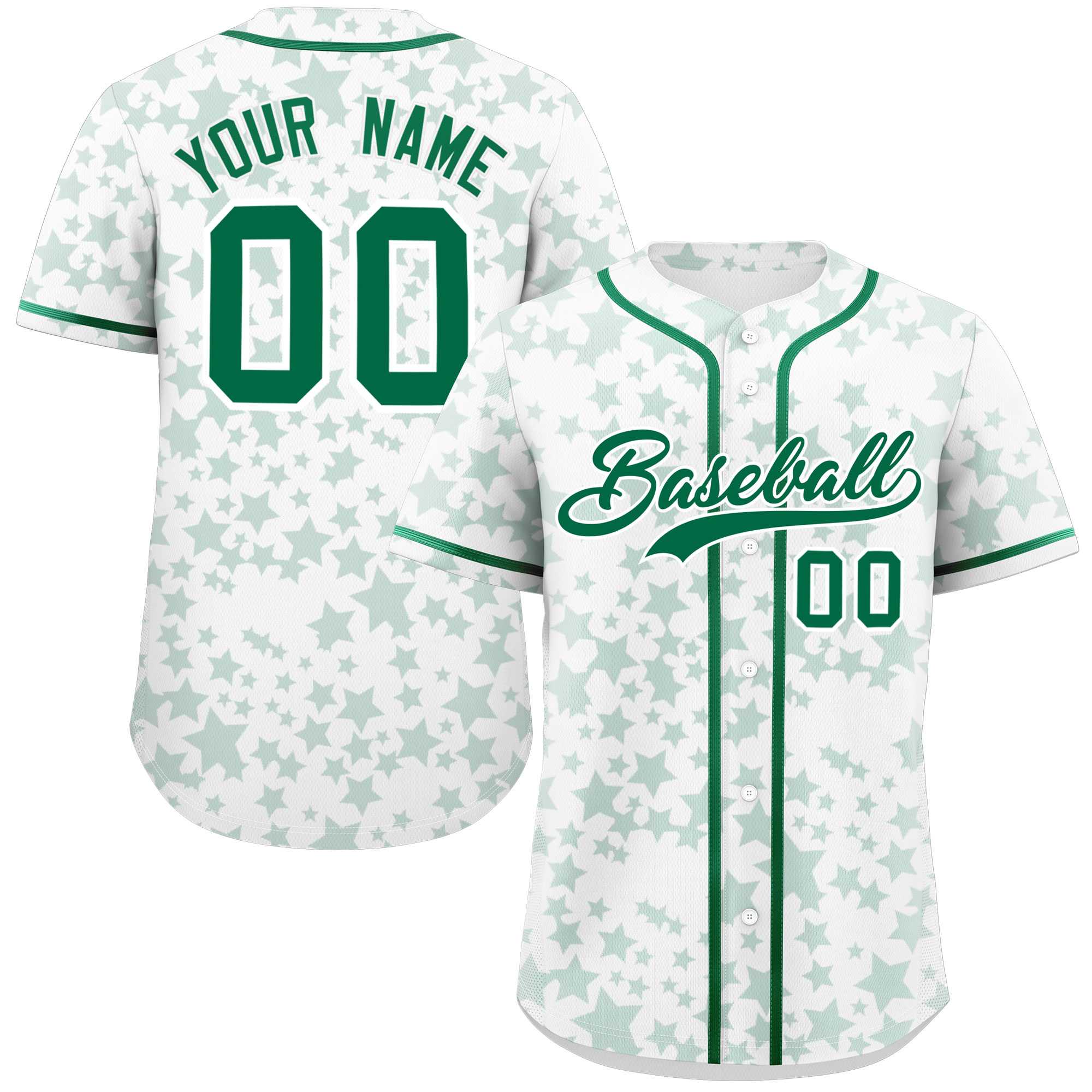 Custom White Kelly Green Personalized Star Graffiti Pattern Authentic Baseball Jersey | KXKSHOP