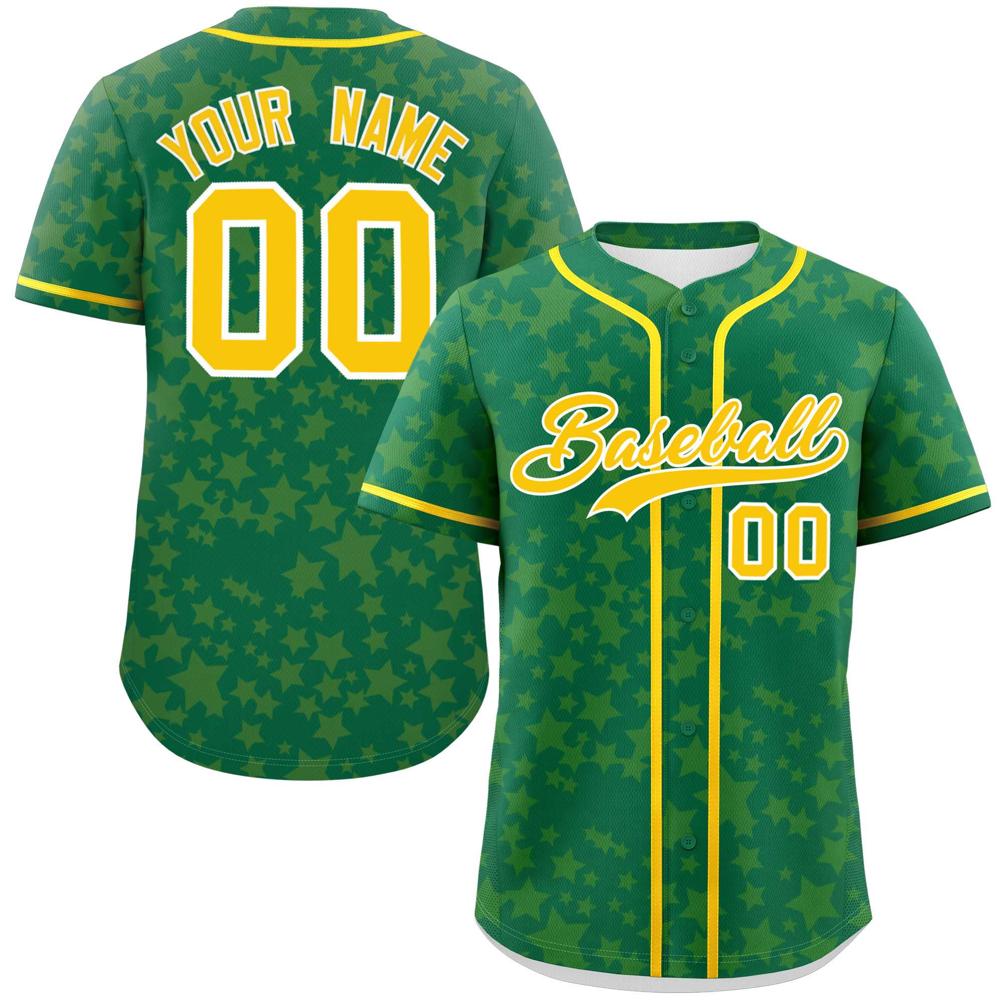 Custom Kelly Green Gold Personalized Star Graffiti Pattern Authentic Baseball Jersey | KXKSHOP