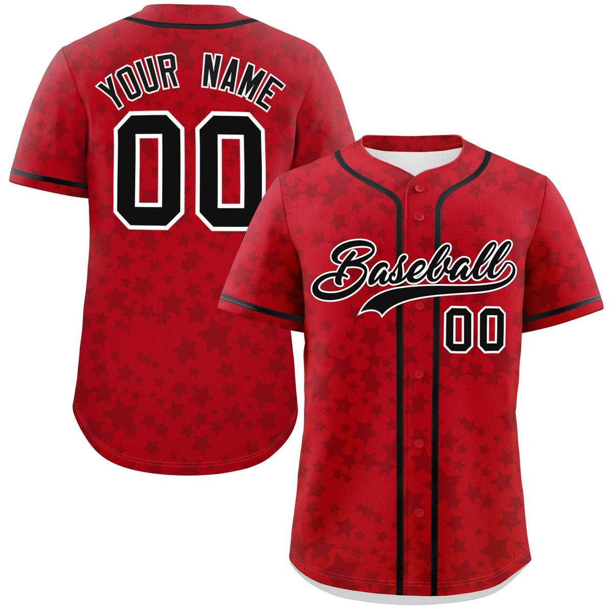 Custom Red Black Personalized Star Graffiti Pattern Authentic Baseball Jersey | KXKSHOP