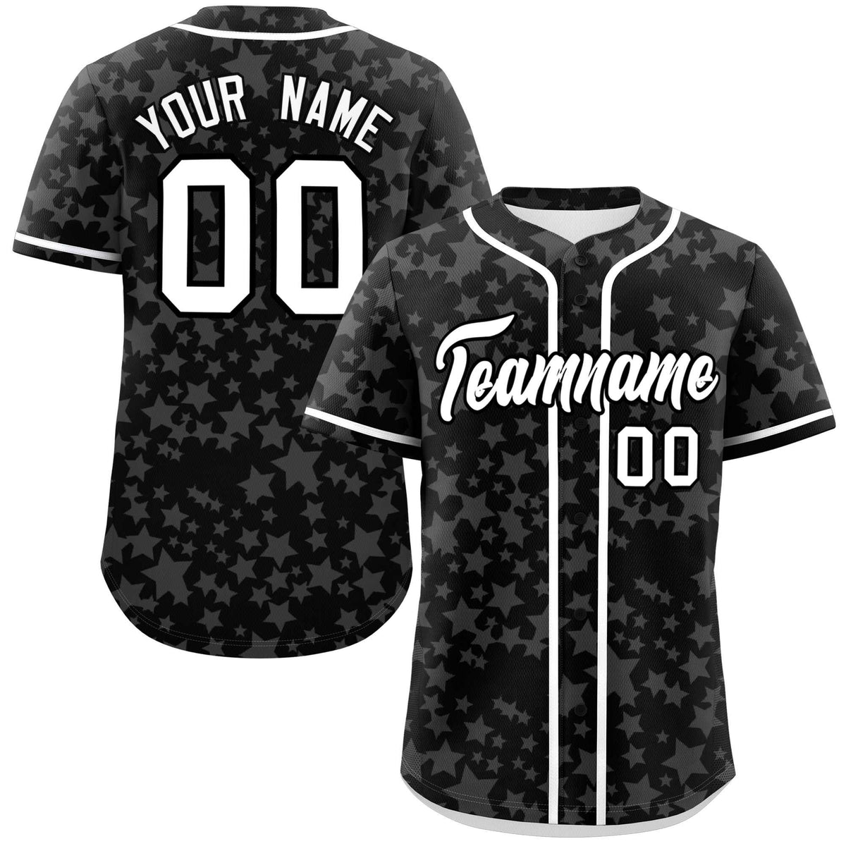 Custom Black White Personalized Star Graffiti Pattern Authentic Baseball Jersey | KXKSHOP