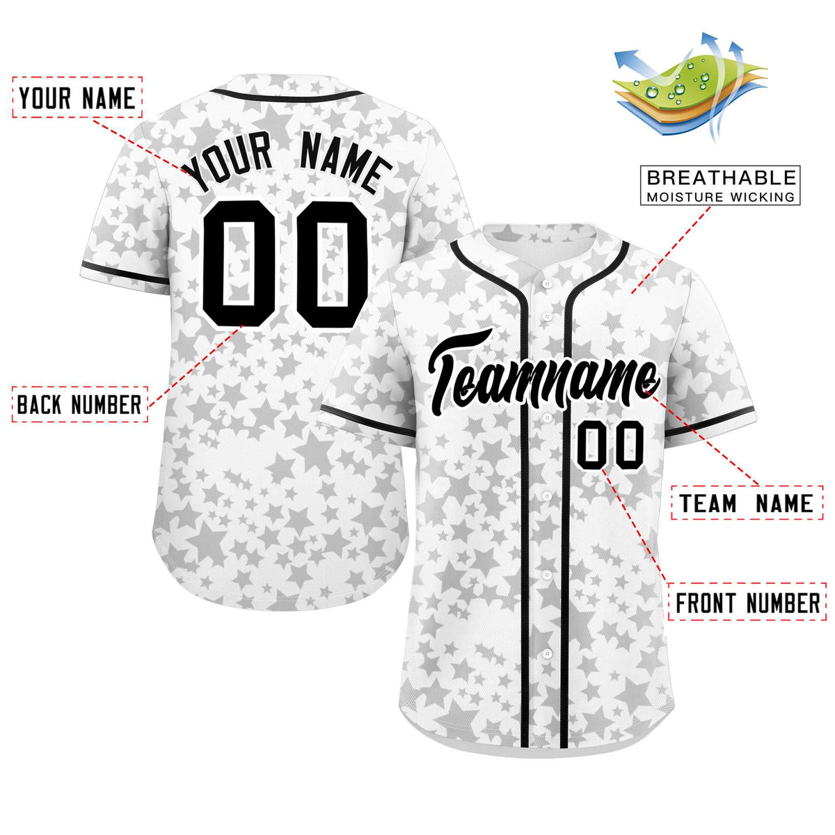 Custom White Black Personalized Star Graffiti Pattern Authentic Baseball Jersey | KXKSHOP