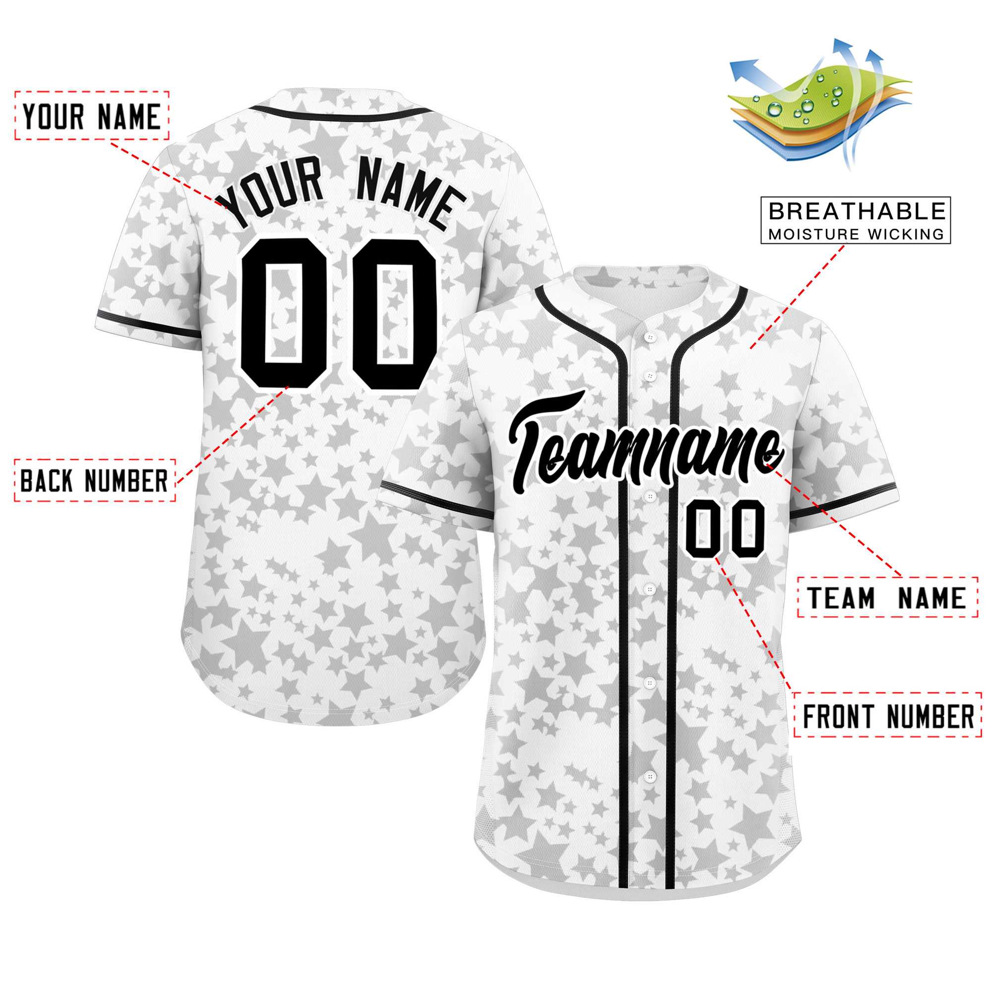 Custom White Black Personalized Star Graffiti Pattern Authentic Baseball Jersey | KXKSHOP