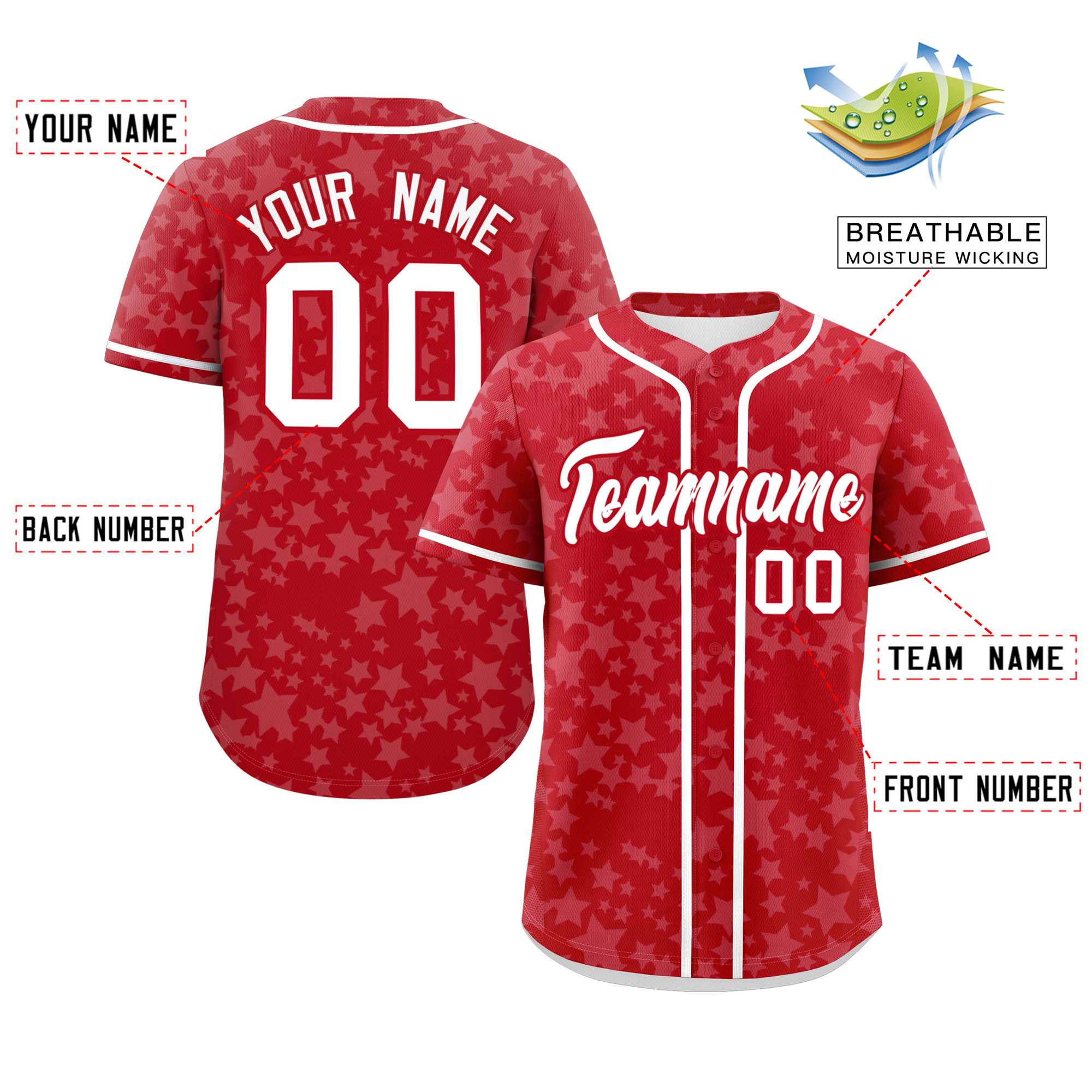 Custom Red White Personalized Star Graffiti Pattern Authentic Baseball Jersey | KXKSHOP
