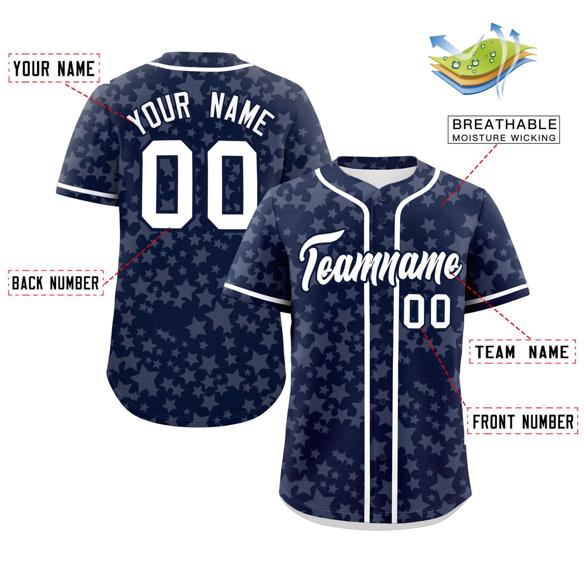 Custom Navy White Personalized Star Graffiti Pattern Authentic Baseball Jersey | KXKSHOP
