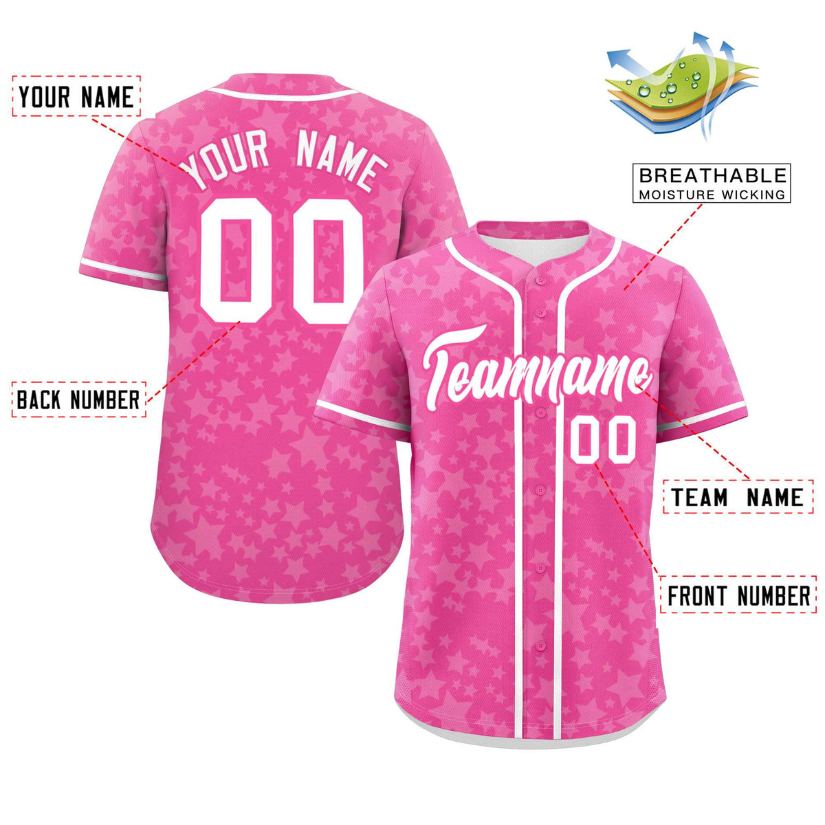 Custom Pink White Personalized Star Graffiti Pattern Authentic Baseball Jersey | KXKSHOP