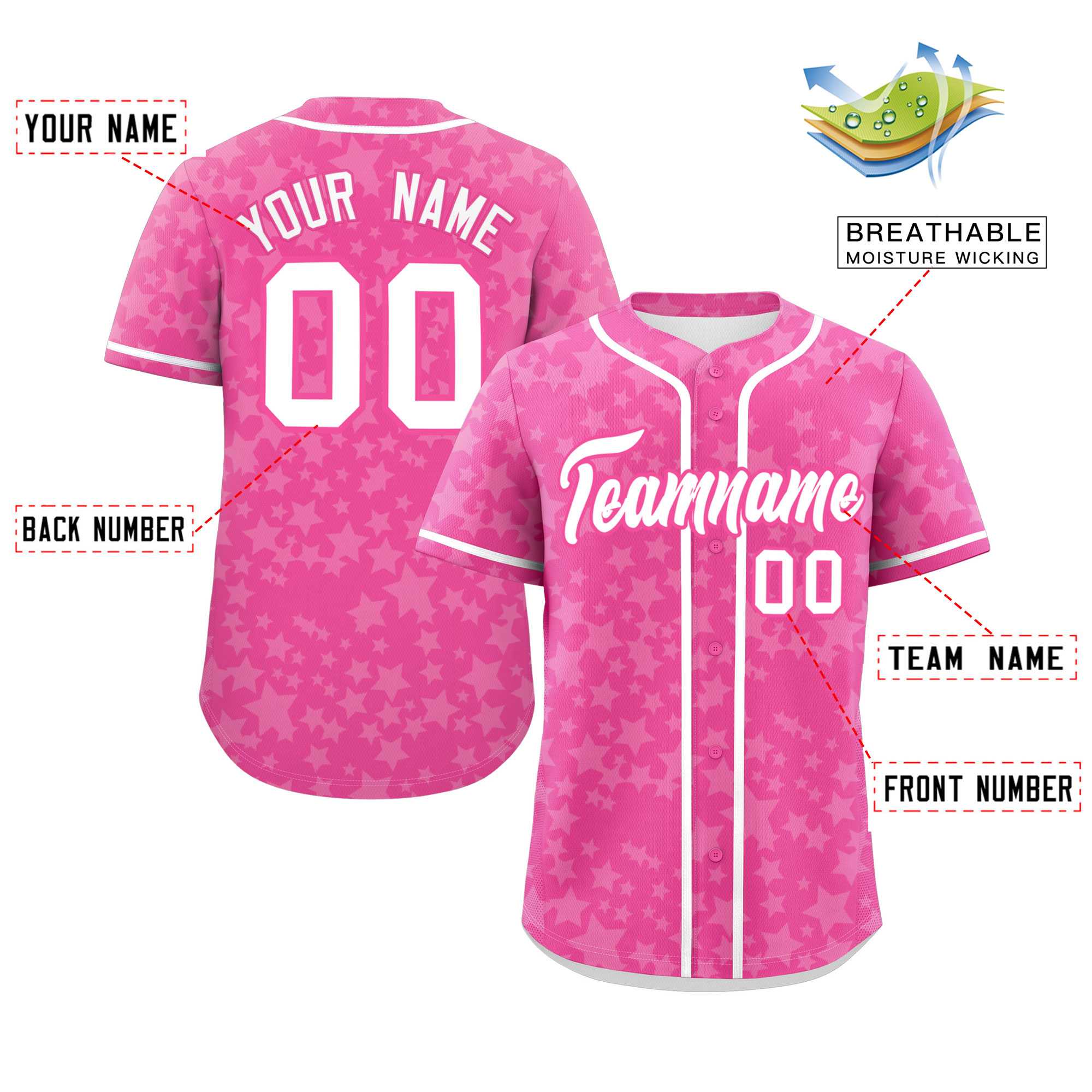 Custom Pink White Personalized Star Graffiti Pattern Authentic Baseball Jersey | KXKSHOP