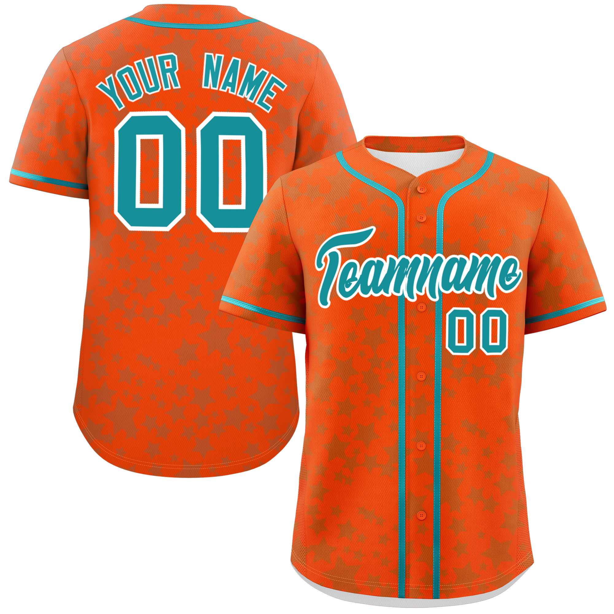Custom Orange Aqua Personalized Star Graffiti Pattern Authentic Baseball Jersey | KXKSHOP