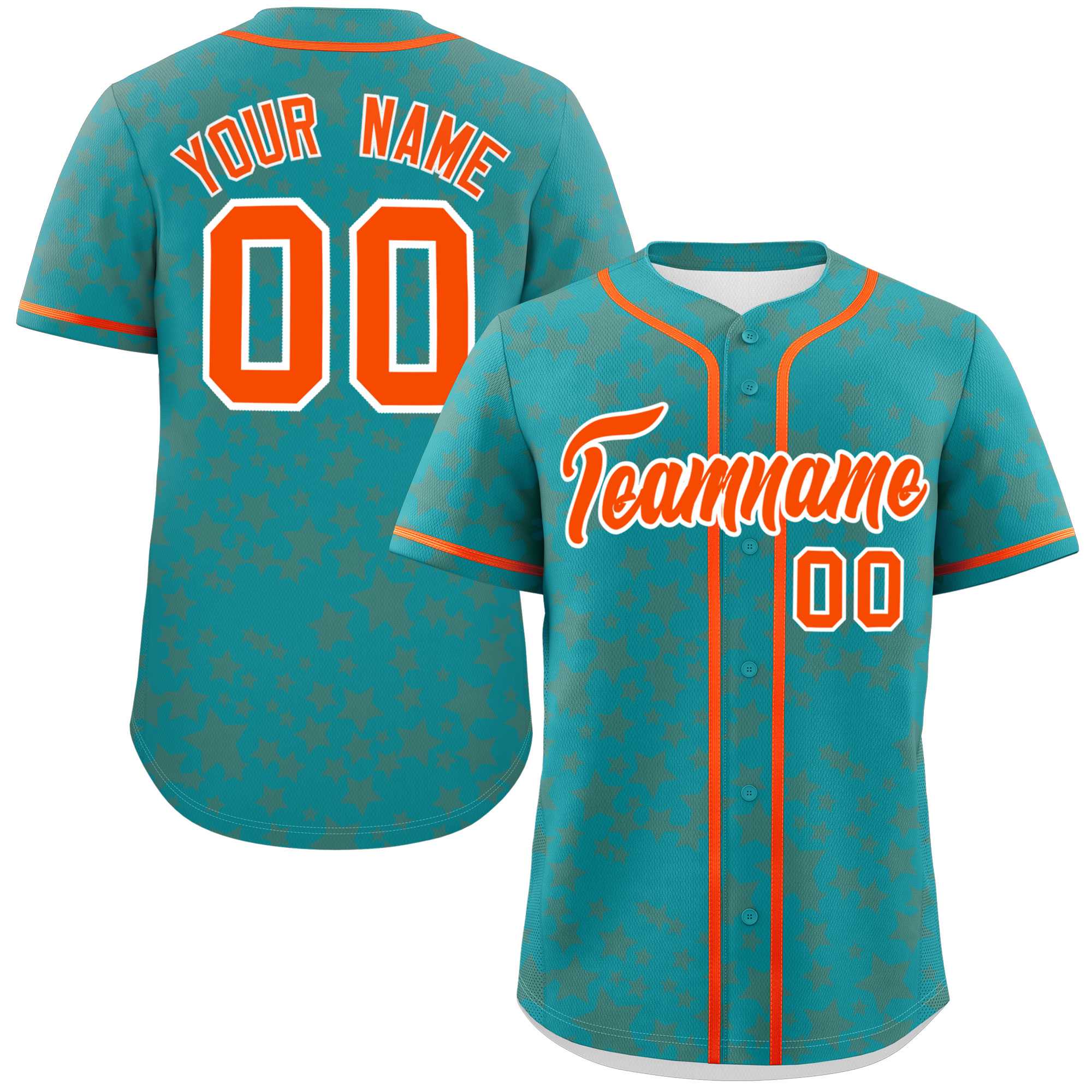 Custom Aqua Orange Personalized Star Graffiti Pattern Authentic Baseball Jersey | KXKSHOP