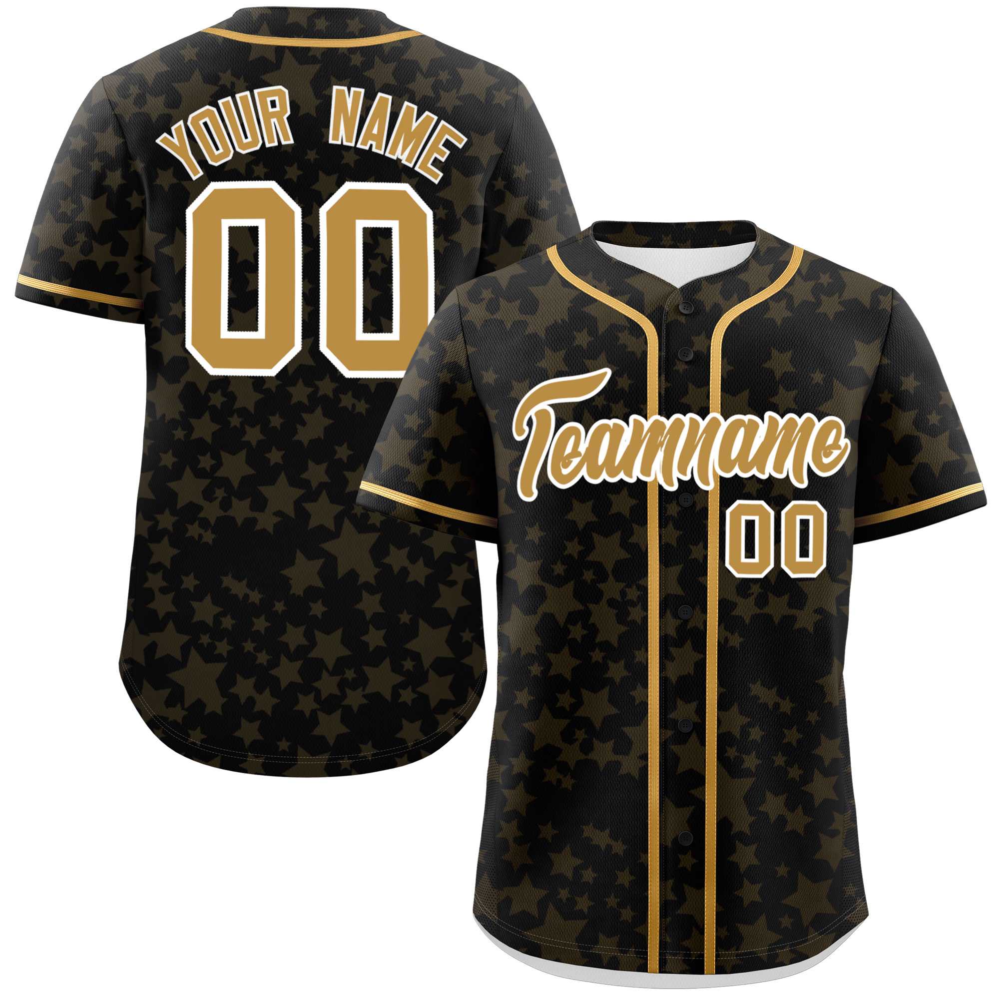 Custom Black Old Gold Personalized Star Graffiti Pattern Authentic Baseball Jersey | KXKSHOP
