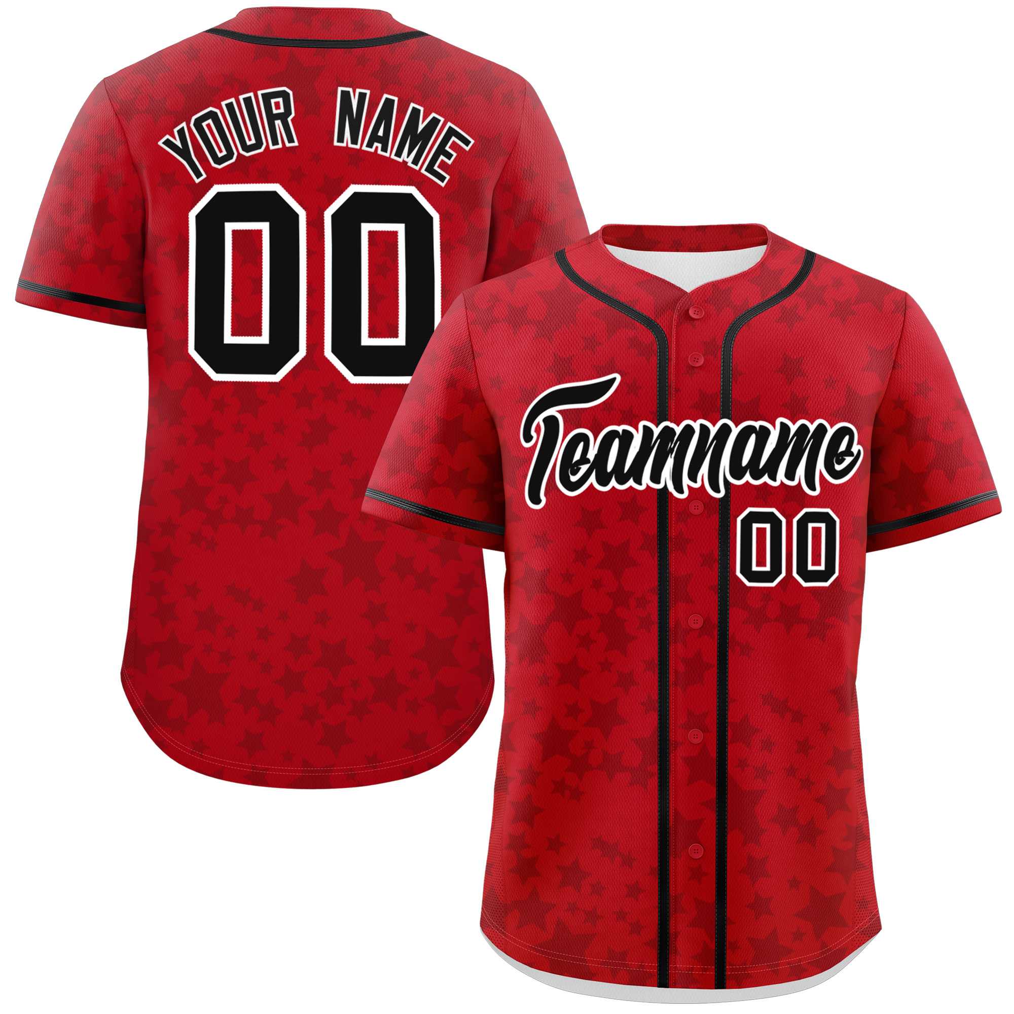 Custom Red Black Personalized Star Graffiti Pattern Authentic Baseball Jersey | KXKSHOP