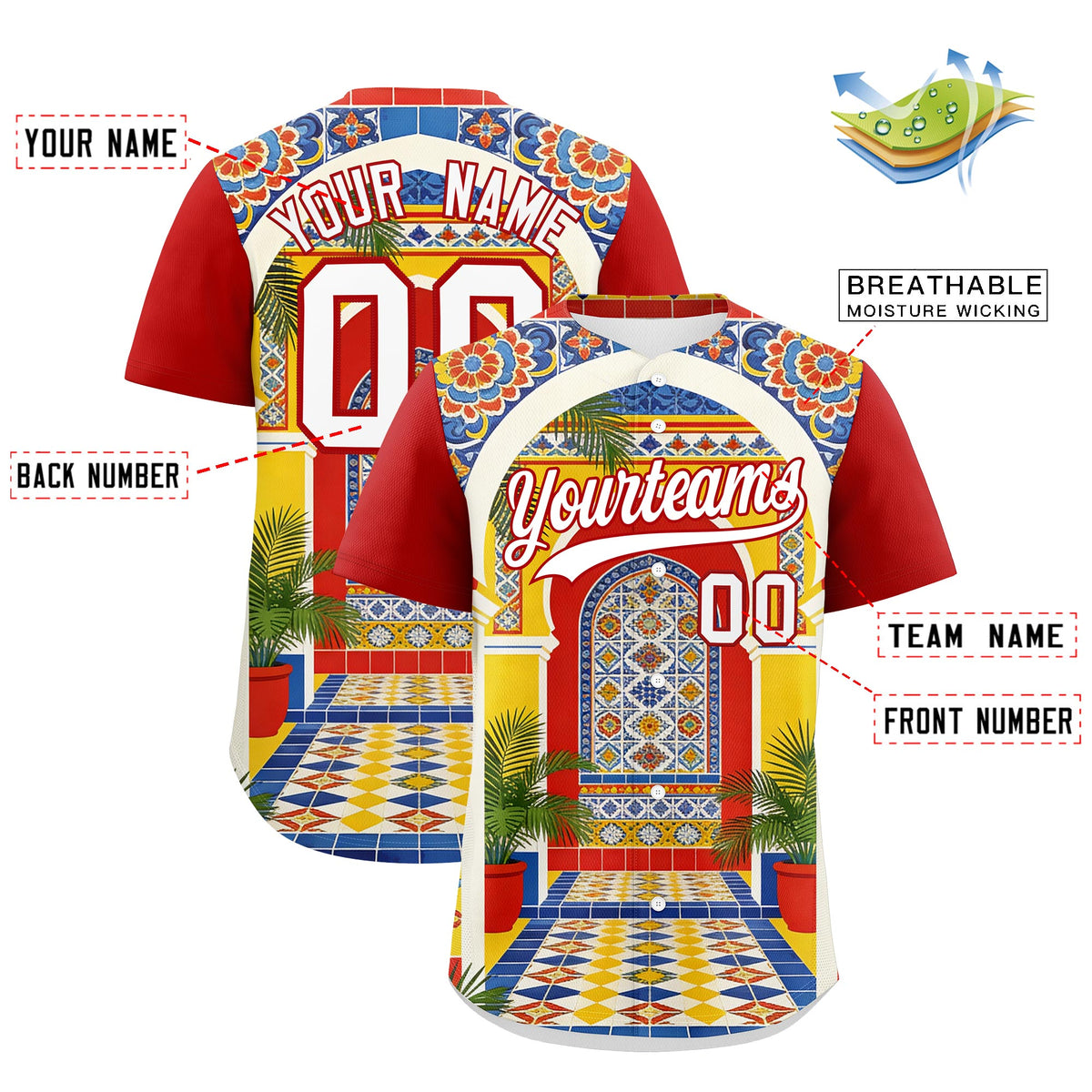 Custom White Red Graffiti Pattern Mexican style Stretch Fabric Baseball Jersey| KXKSHOP