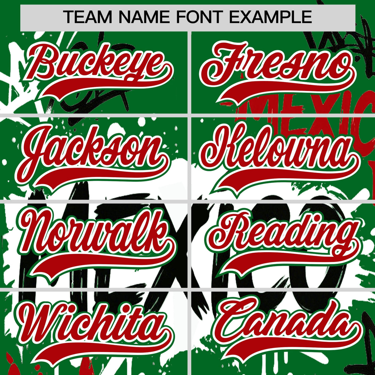Custom Kelly Green Red White Graffiti Pattern Mexican style Stretch Fabric Baseball Jersey| KXKSHOP