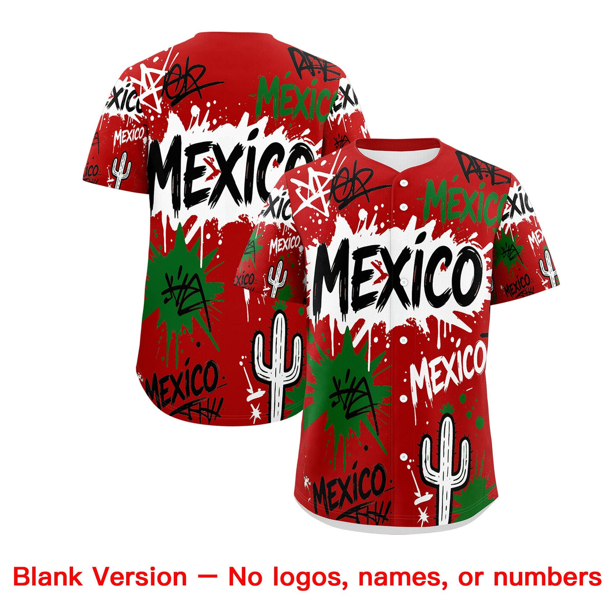 Custom Red Kelly Green White Graffiti Pattern Mexican style Stretch Fabric Baseball Jersey| KXKSHOP