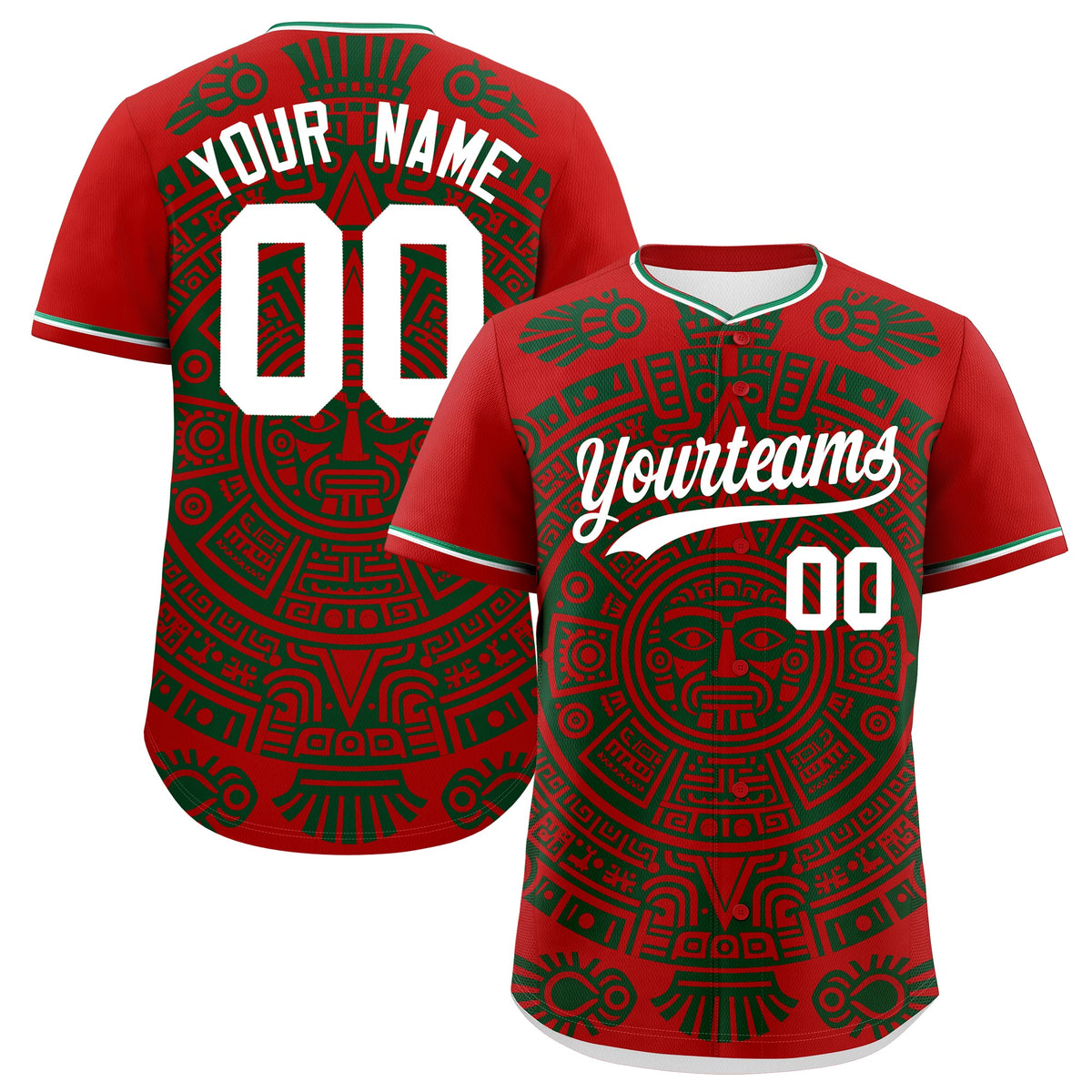 Custom Red Dark Green White Graffiti Pattern Mexican style Stretch Fabric Baseball Jersey| KXKSHOP