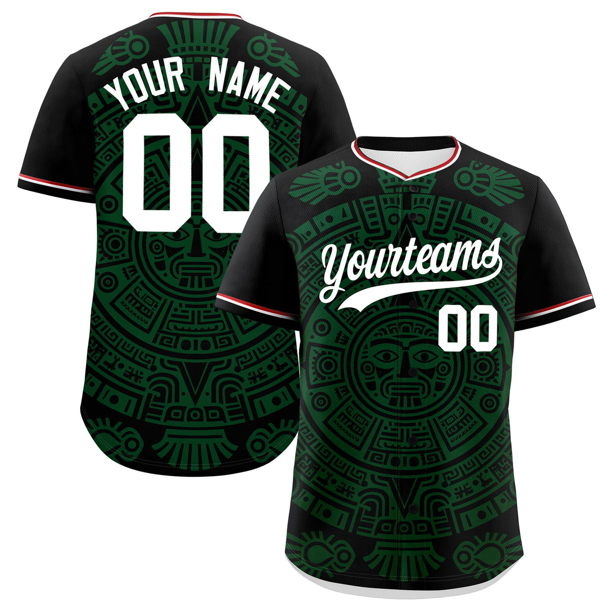 Custom Black Dark Green White Graffiti Pattern Mexican style Stretch Fabric Baseball Jersey| KXKSHOP