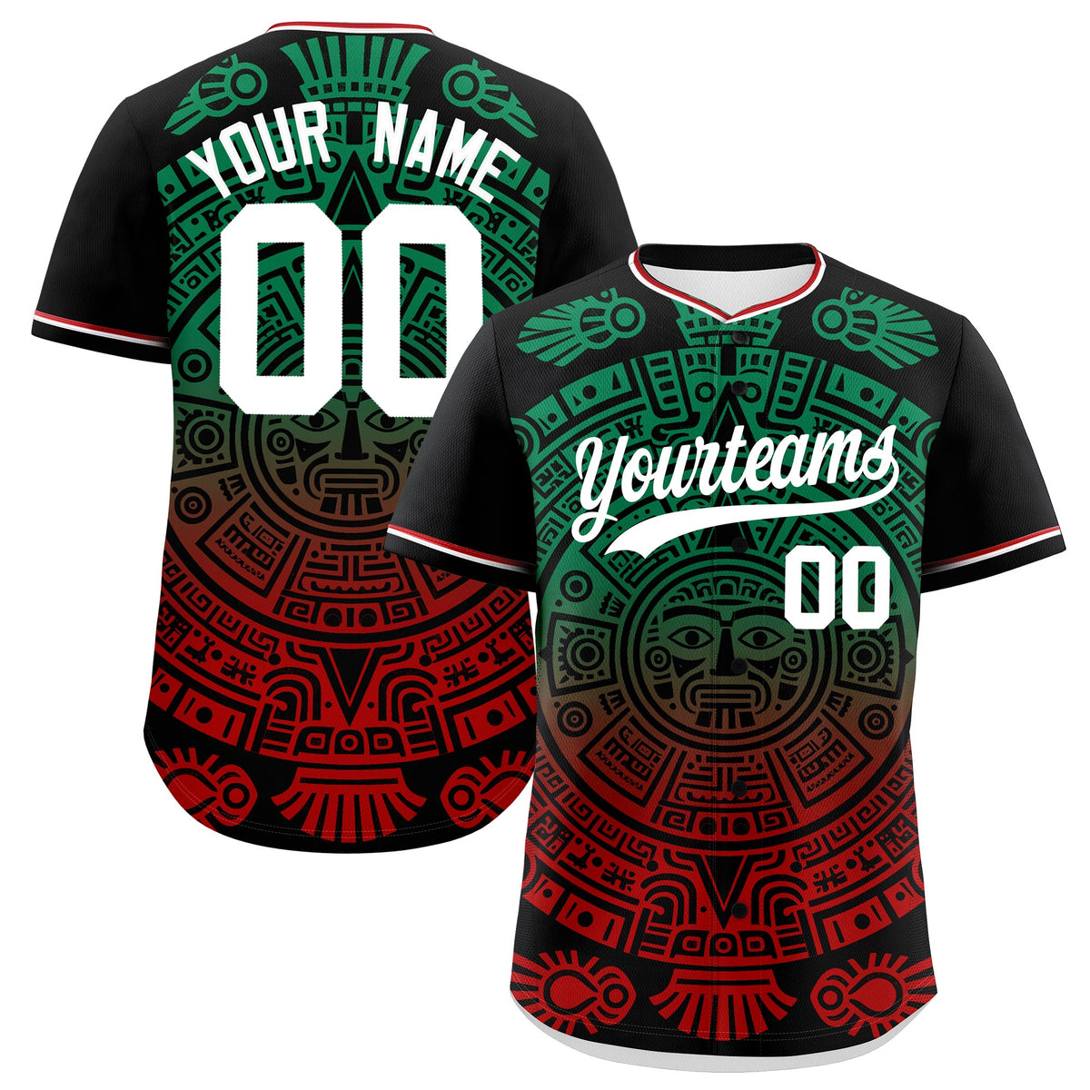 Custom Black Kelly Green Red Graffiti Pattern Mexican style Stretch Fabric Baseball Jersey| KXKSHOP