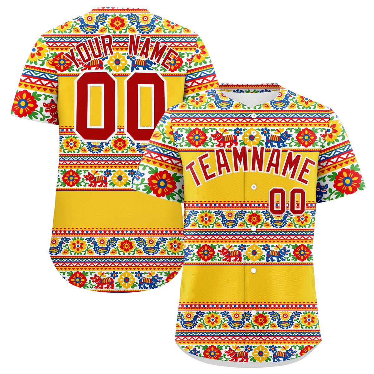 Custom Gold Red White Graffiti Pattern Mexican style Stretch Fabric Baseball Jersey| KXKSHOP