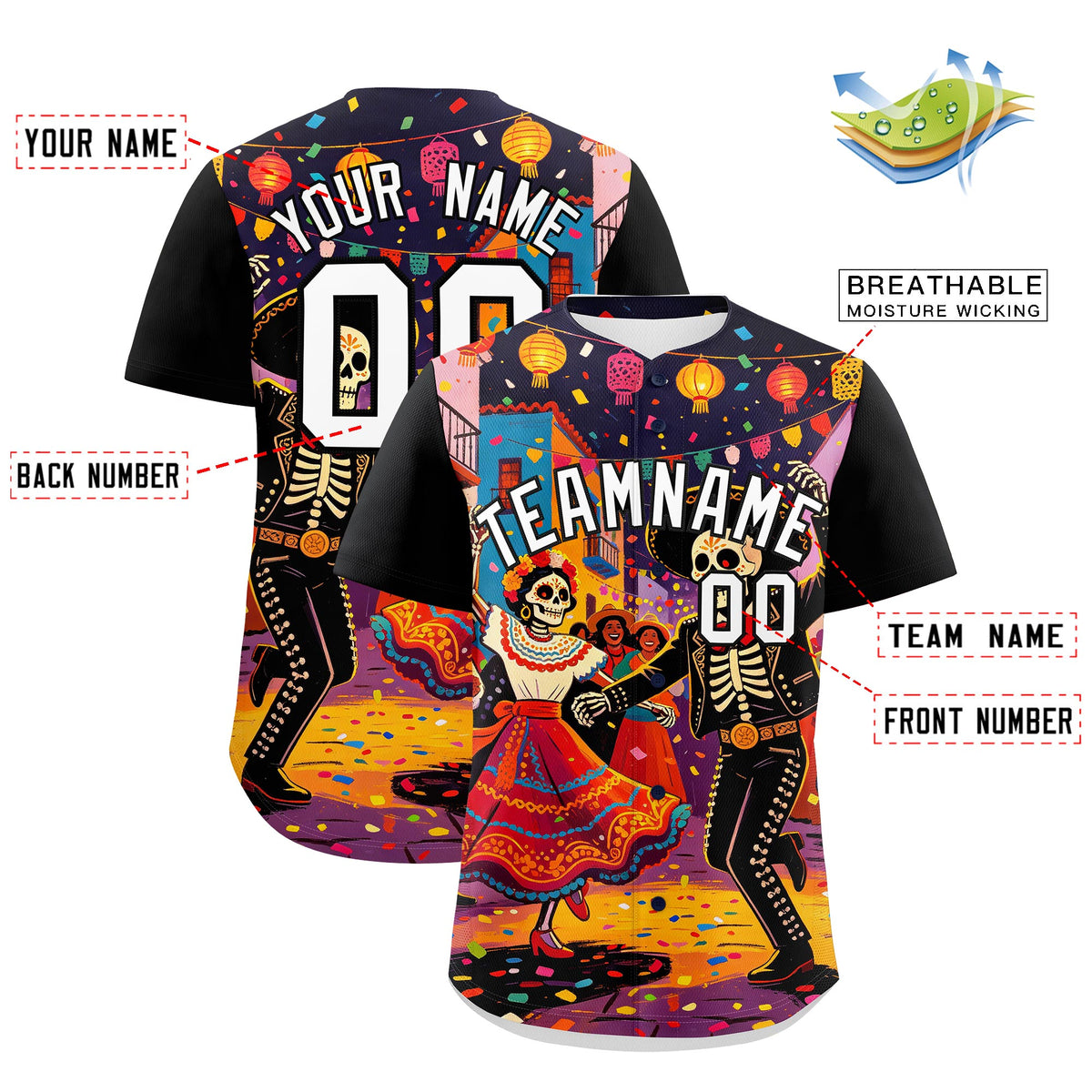 Custom Black White Red Graffiti Pattern Mexican style Stretch Fabric Baseball Jersey| KXKSHOP