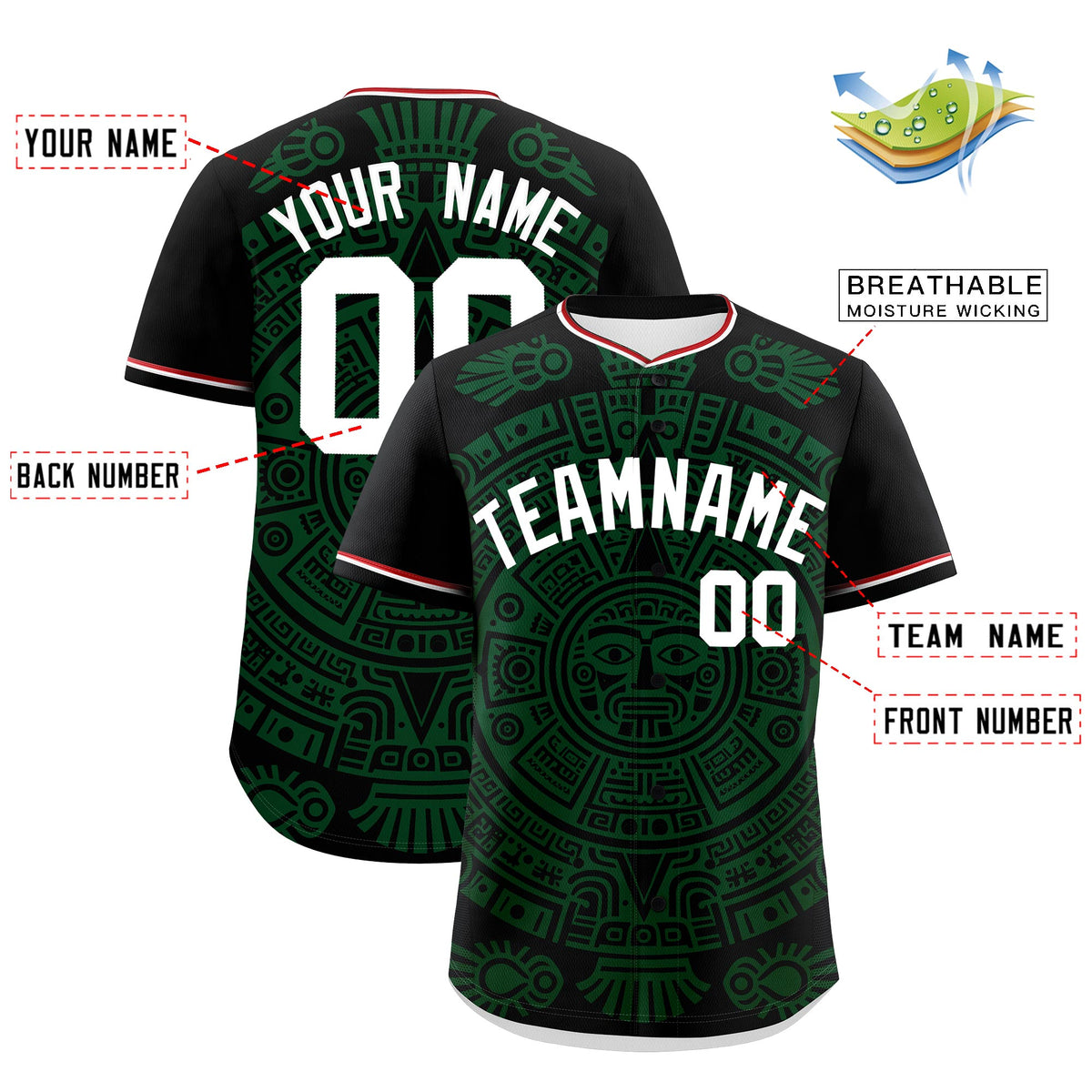Custom Black Dark Green White Graffiti Pattern Mexican style Stretch Fabric Baseball Jersey| KXKSHOP