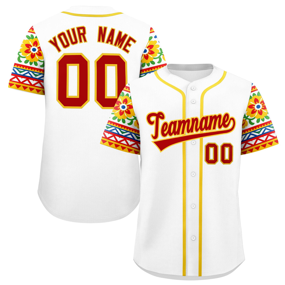 Custom White Red Gold Graffiti Pattern Mexican style Stretch Fabric Baseball Jersey| KXKSHOP