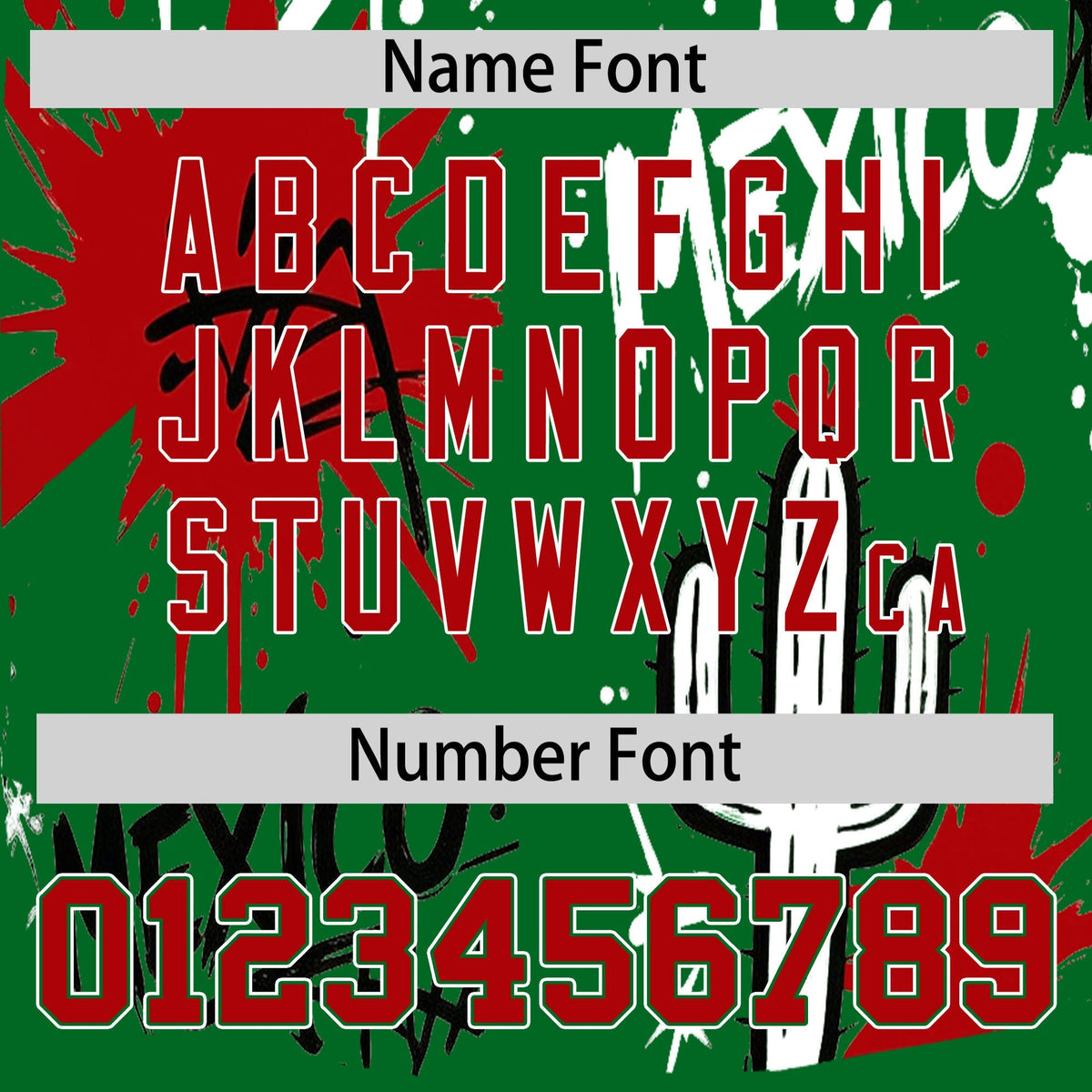 Custom Kelly Green Red White Graffiti Pattern Mexican style Stretch Fabric Baseball Jersey| KXKSHOP