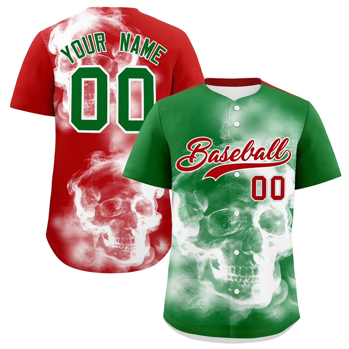Custom Kelly Green White Red Graffiti Pattern Mexican style Stretch Fabric Baseball Jersey| KXKSHOP