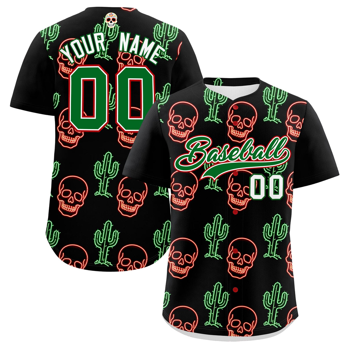 Custom Black Kelly Green White Graffiti Pattern Mexican style Stretch Fabric Baseball Jersey| KXKSHOP