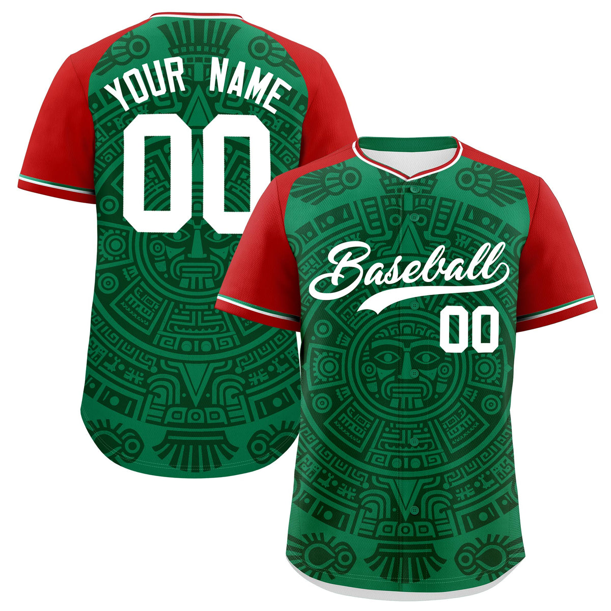 Custom Kelly Green Dark Green Red Graffiti Pattern Mexican style Stretch Fabric Baseball Jersey| KXKSHOP