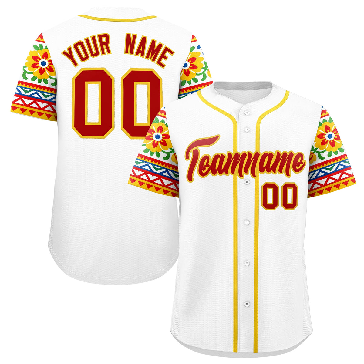 Custom White Red Gold Graffiti Pattern Mexican style Stretch Fabric Baseball Jersey| KXKSHOP