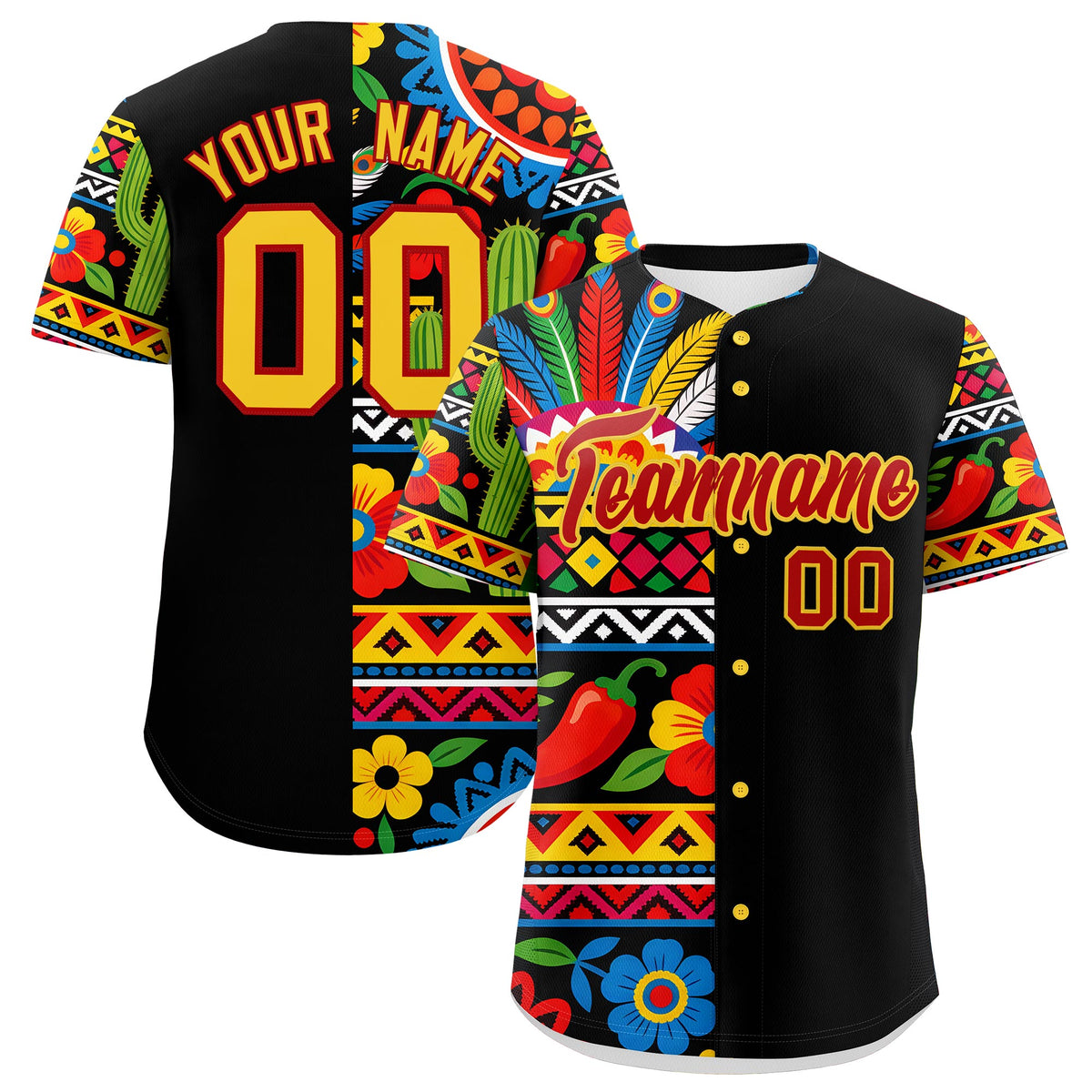 Custom Black Red Gold Graffiti Pattern Mexican style Stretch Fabric Baseball Jersey| KXKSHOP
