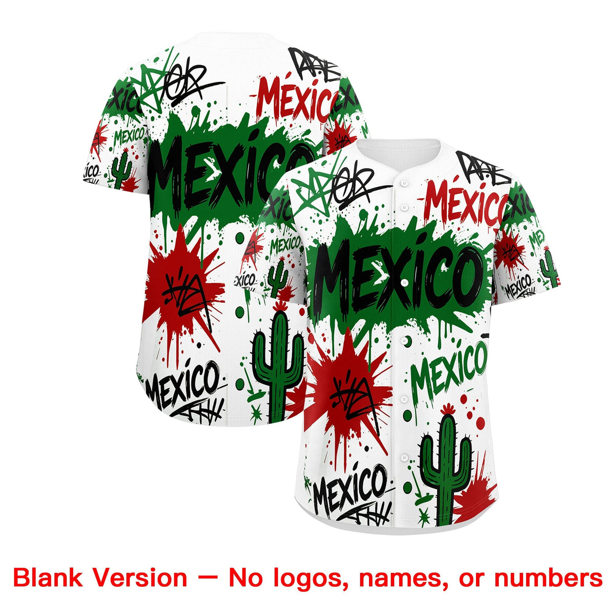 Custom White Kelly Green Red Graffiti Pattern Mexican style Stretch Fabric Baseball Jersey| KXKSHOP