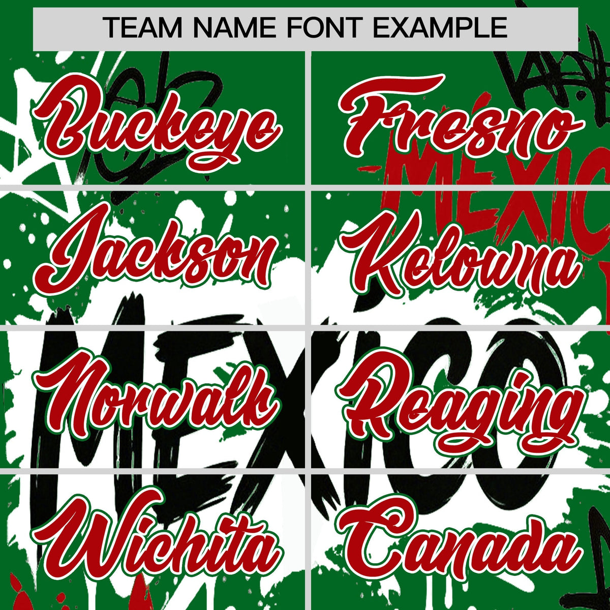 Custom Kelly Green Red White Graffiti Pattern Mexican style Stretch Fabric Baseball Jersey| KXKSHOP