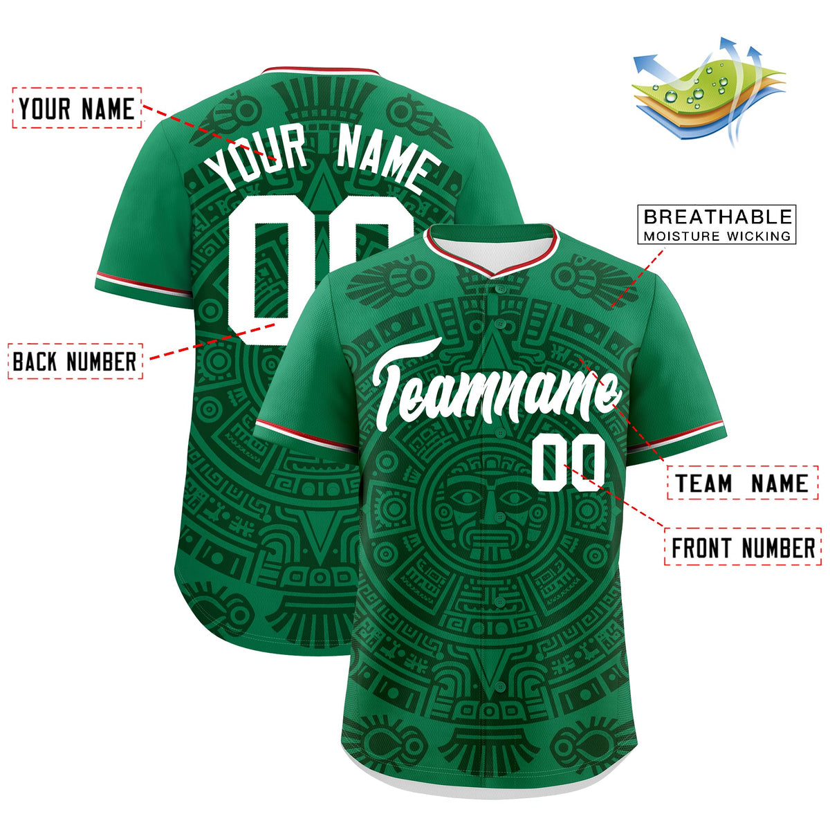 Custom Kelly Green Dark Green White Graffiti Pattern Mexican style Stretch Fabric Baseball Jersey| KXKSHOP