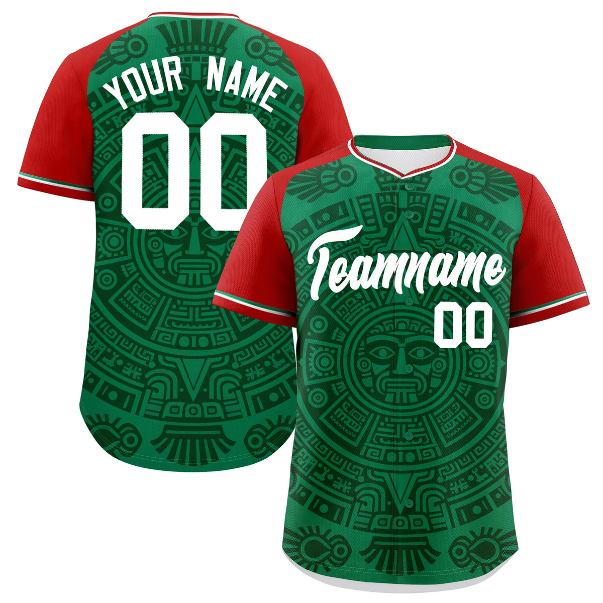 Custom Kelly Green Dark Green Red Graffiti Pattern Mexican style Stretch Fabric Baseball Jersey| KXKSHOP