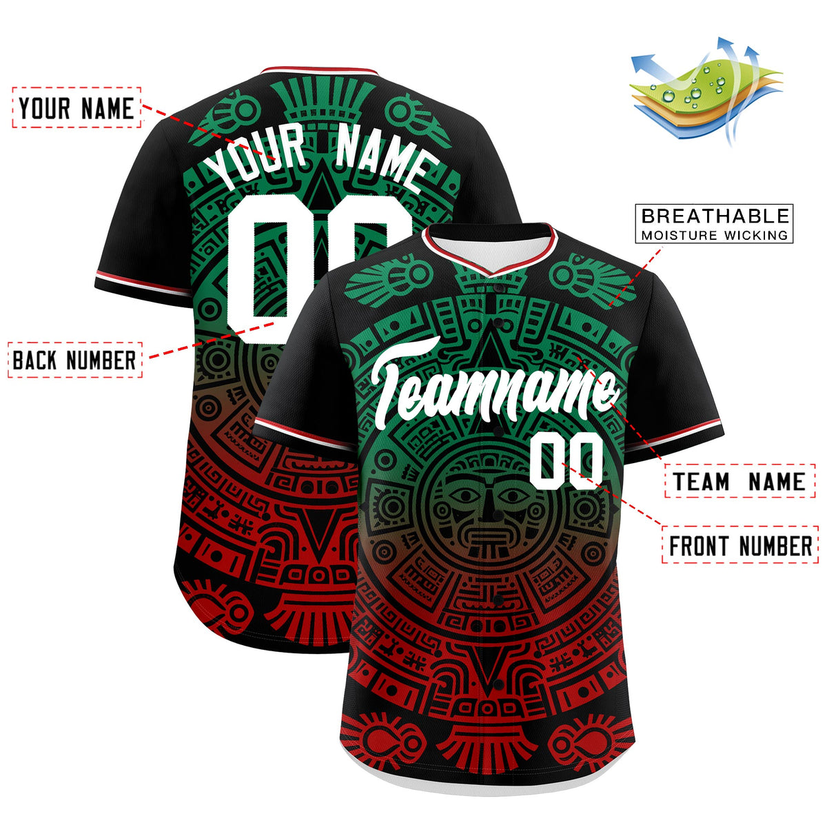 Custom Black Kelly Green Red Graffiti Pattern Mexican style Stretch Fabric Baseball Jersey| KXKSHOP