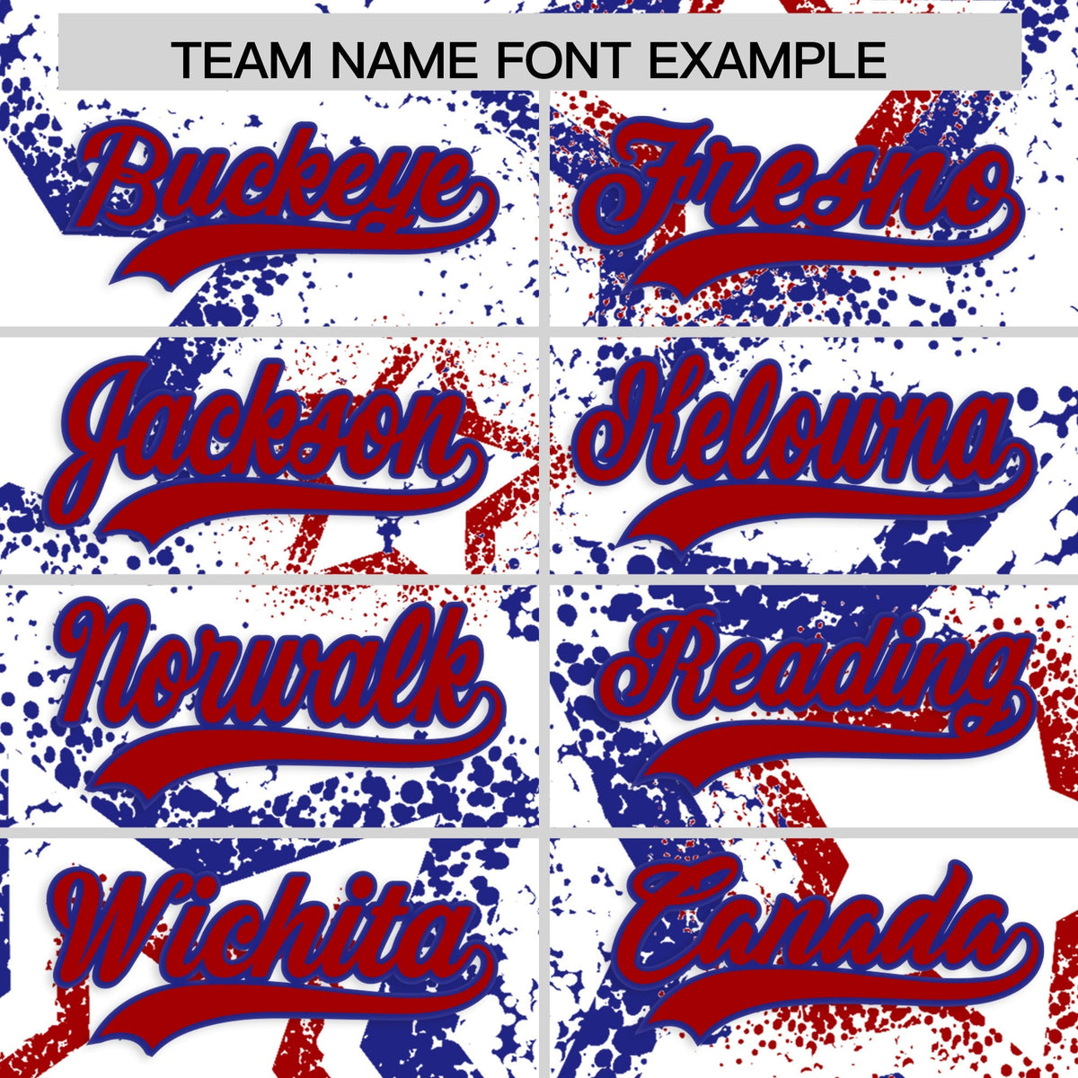Custom White Royal Blue Red Star-Shaped Ink Texture Graffiti Pattern Baseball Jersey | Sublimation Printed & Stitched,Add Name and Numbern,Perfect for Parties,Perfect for Training | KXKSHOP