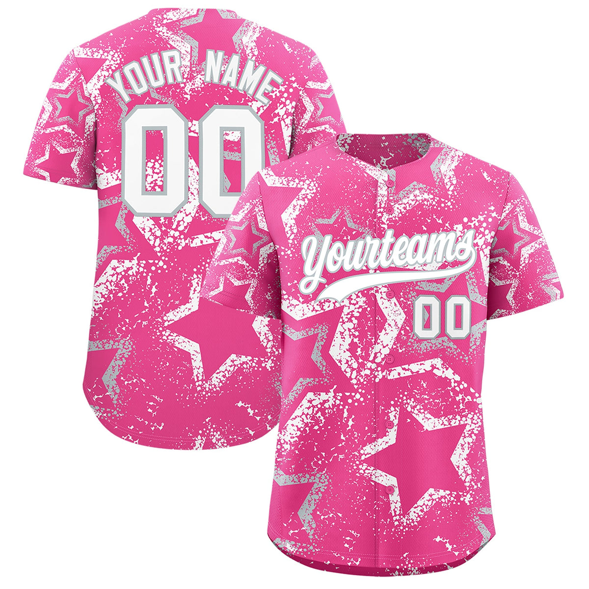 Custom Pink Silver White Star-Shaped Ink Texture Graffiti Pattern Baseball Jersey | Sublimation Printed &amp; Stitched,Add Name and Numbern,Perfect for Parties,Perfect for Training | KXKSHOP