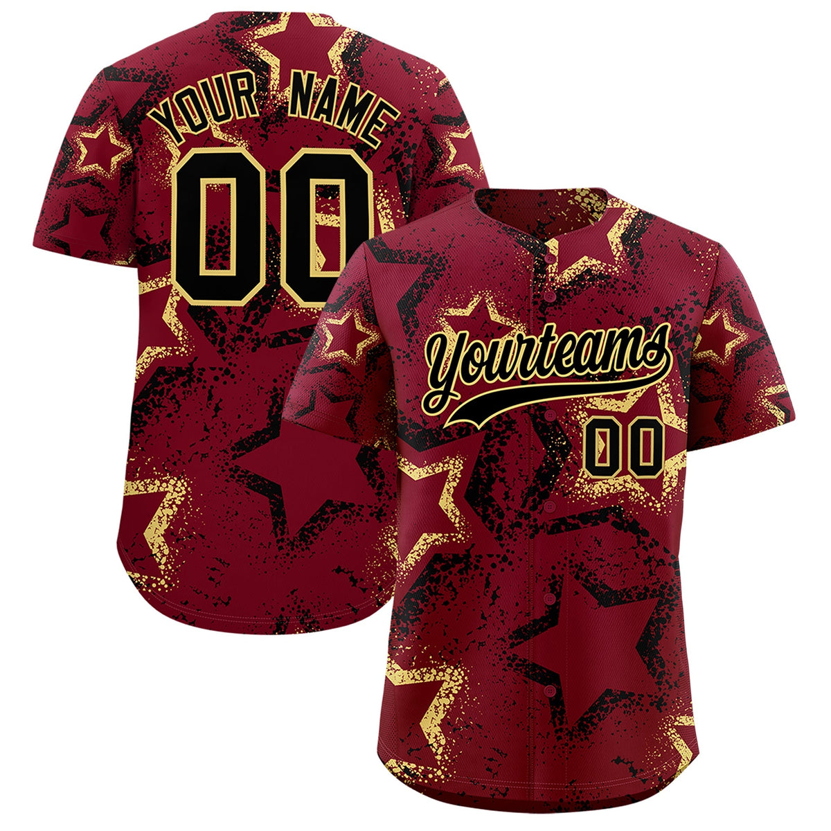 Custom Crimson Khaki Black Star-Shaped Ink Texture Graffiti Pattern Baseball Jersey | Sublimation Printed &amp; Stitched,Add Name and Numbern,Perfect for Parties,Perfect for Training | KXKSHOP
