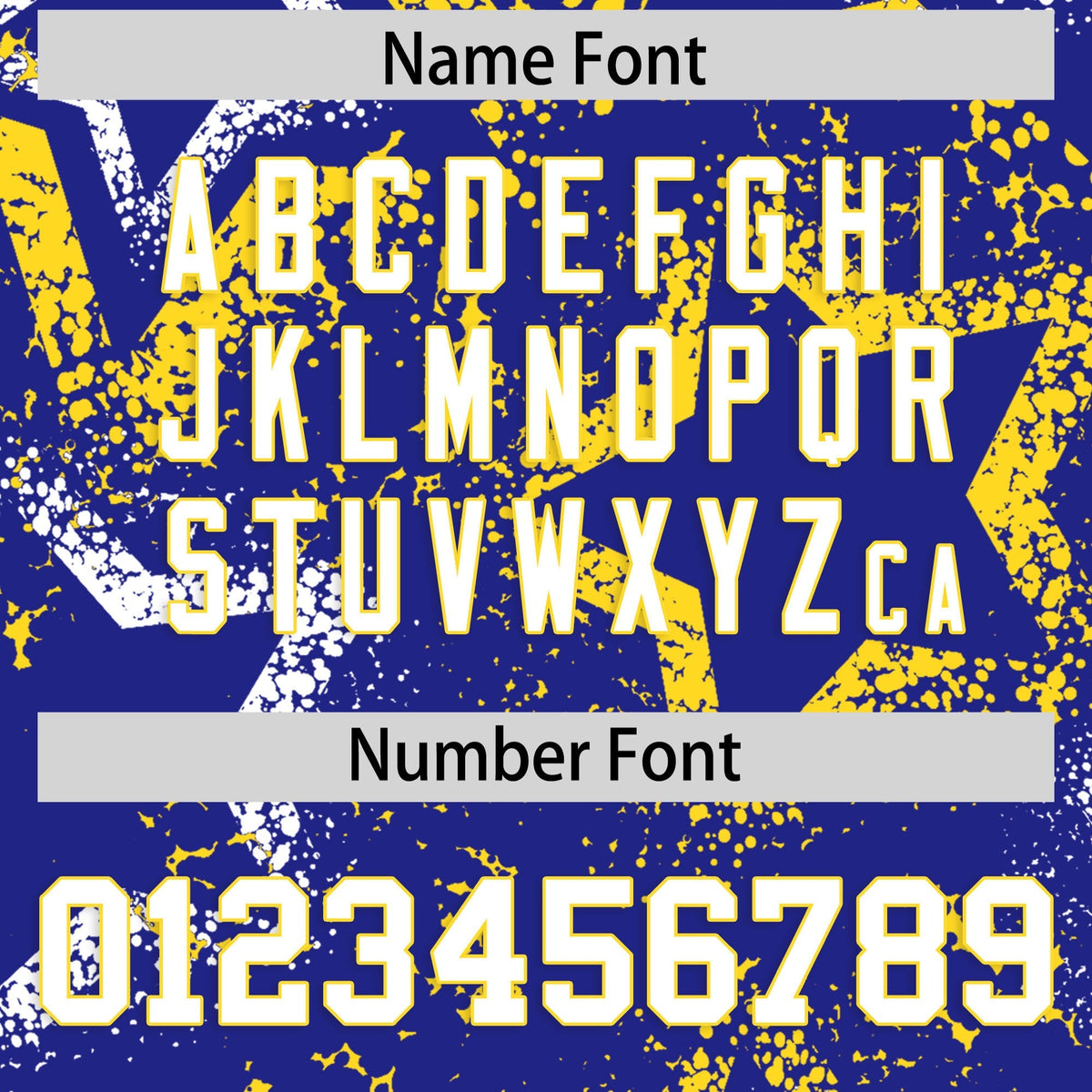 Custom Royal Blue White Gold Star-Shaped Ink Texture Graffiti Pattern Baseball Jersey | Sublimation Printed & Stitched,Add Name and Numbern,Perfect for Parties,Perfect for Training | KXKSHOP