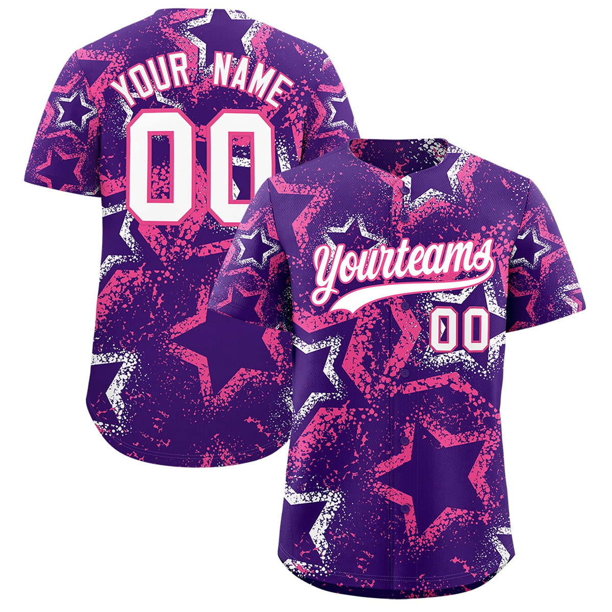 Custom Purple White Pink Star-Shaped Ink Texture Graffiti Pattern Baseball Jersey | Sublimation Printed &amp; Stitched,Add Name and Numbern,Perfect for Parties,Perfect for Training | KXKSHOP