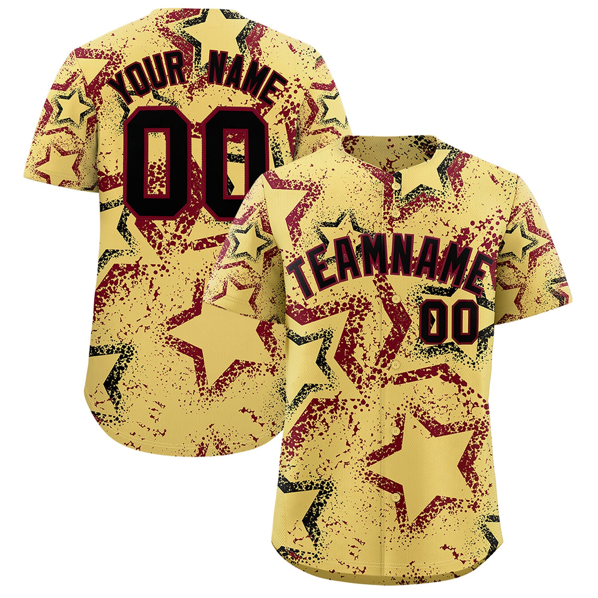 Custom Khaki Black Crimson Star-Shaped Ink Texture Graffiti Pattern Baseball Jersey | Sublimation Printed &amp; Stitched,Add Name and Numbern,Perfect for Parties,Perfect for Training | KXKSHOP