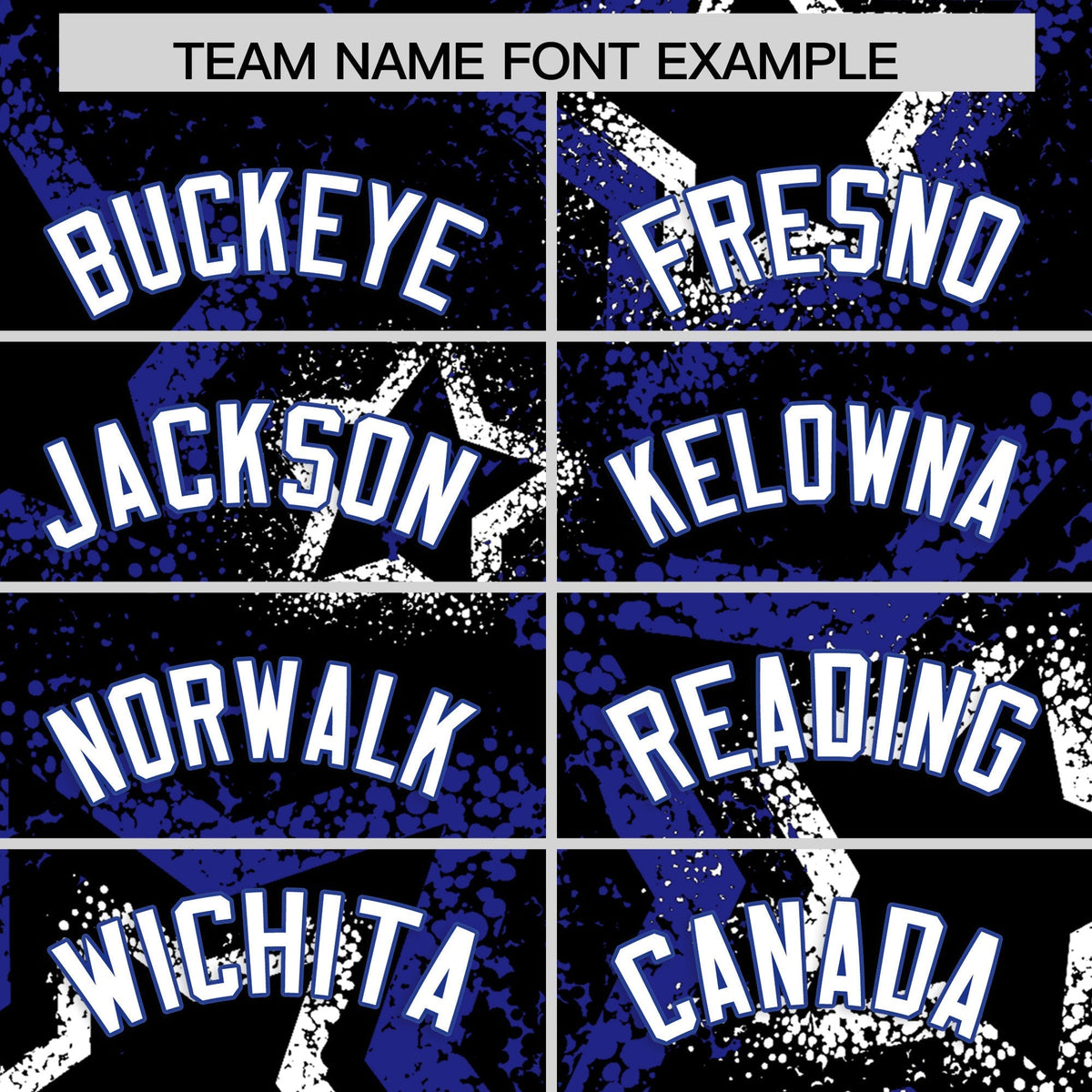 Custom Black White Royal Blue Star-Shaped Ink Texture Graffiti Pattern Baseball Jersey | Sublimation Printed & Stitched,Add Name and Numbern,Perfect for Parties,Perfect for Training | KXKSHOP
