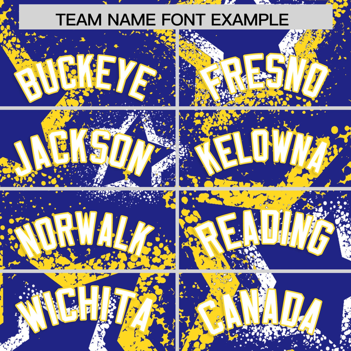 Custom Royal Blue White Gold Star-Shaped Ink Texture Graffiti Pattern Baseball Jersey | Sublimation Printed & Stitched,Add Name and Numbern,Perfect for Parties,Perfect for Training | KXKSHOP