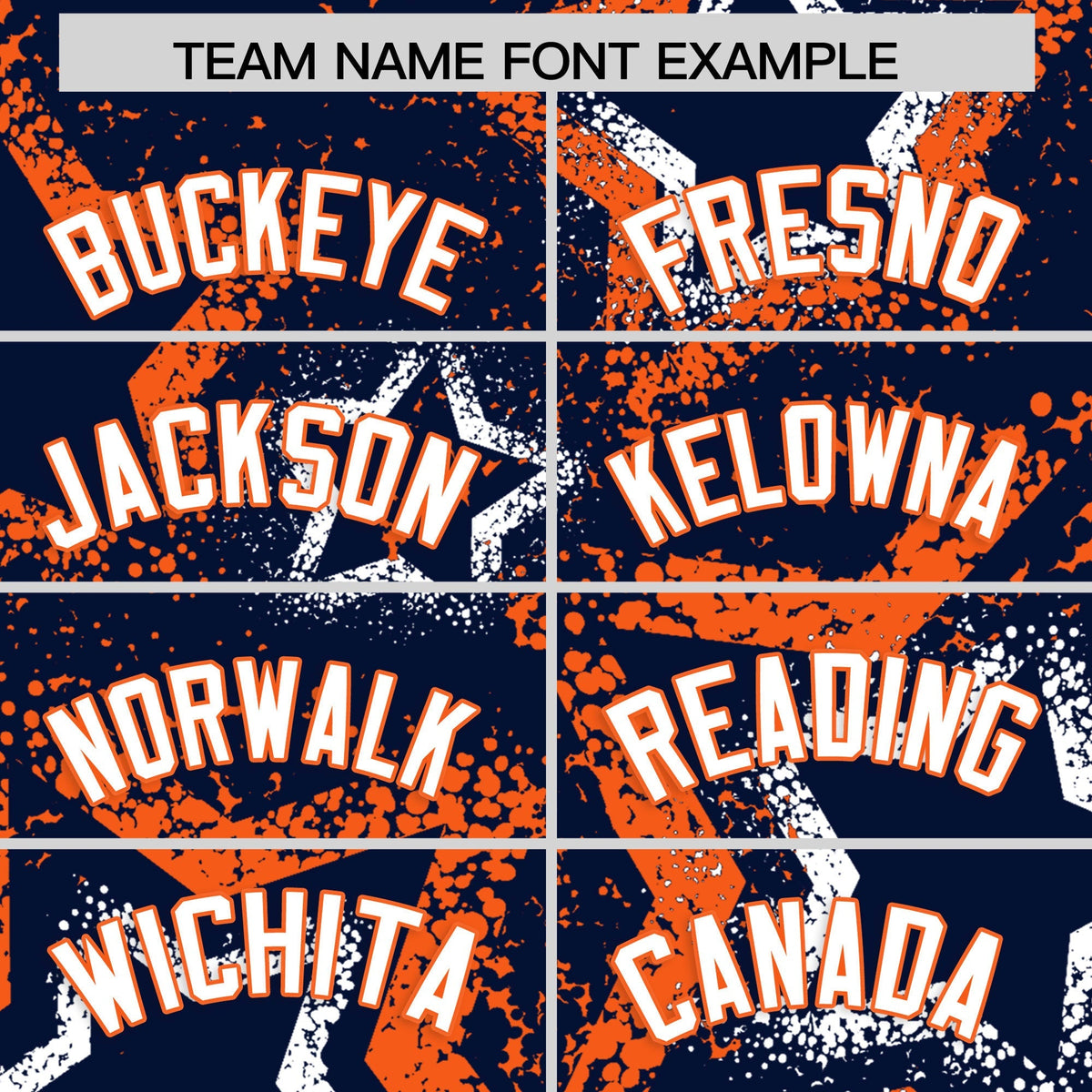 Custom Navy White Orange Star-Shaped Ink Texture Graffiti Pattern Baseball Jersey | Sublimation Printed & Stitched,Add Name and Numbern,Perfect for Parties,Perfect for Training | KXKSHOP