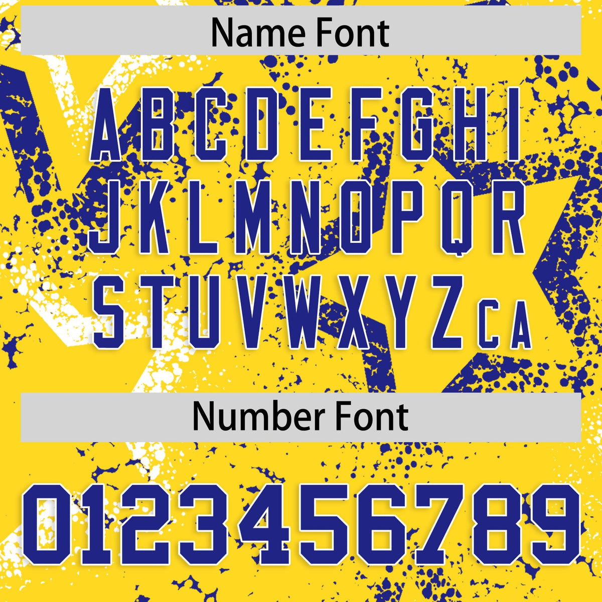 Custom Gold White Royal Blue Star-Shaped Ink Texture Graffiti Pattern Baseball Jersey | Sublimation Printed & Stitched,Add Name and Numbern,Perfect for Parties,Perfect for Training | KXKSHOP
