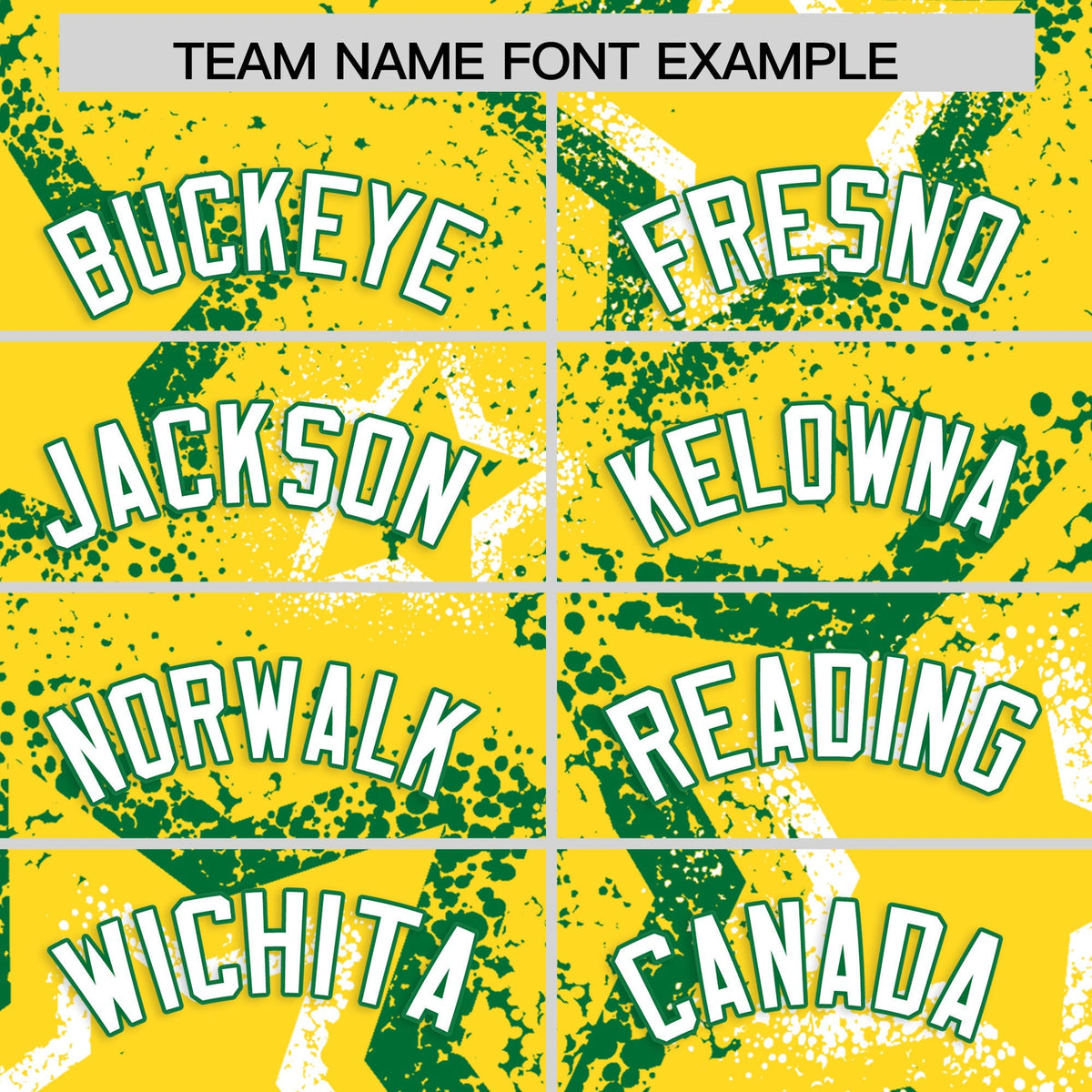 Custom Gold White Kelly Green Star-Shaped Ink Texture Graffiti Pattern Baseball Jersey | Sublimation Printed & Stitched,Add Name and Numbern,Perfect for Parties,Perfect for Training | KXKSHOP